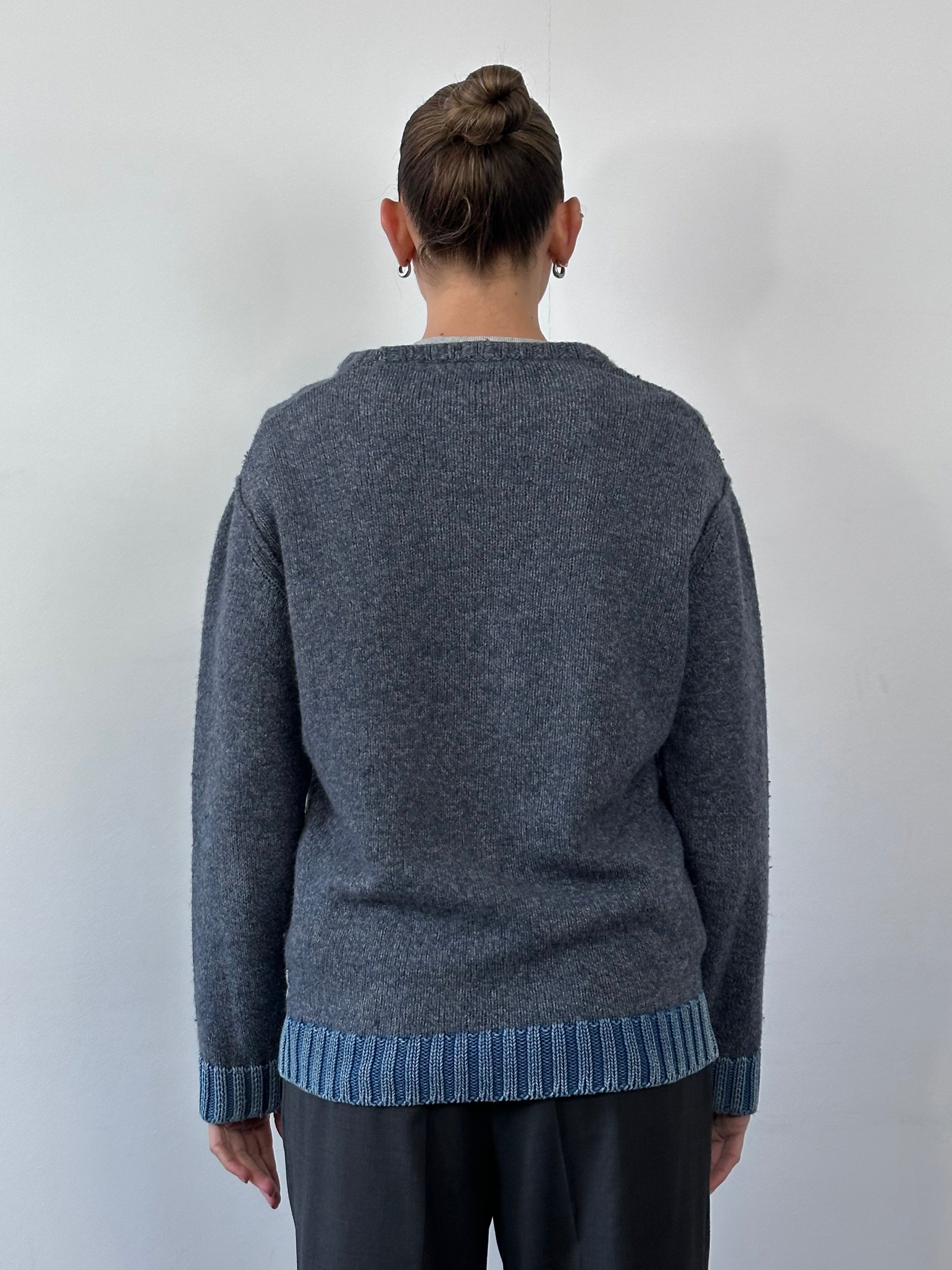 Armani Jeans men's wool knitted jumper in size M/L, featuring a cozy, textured knit design and classic fit.