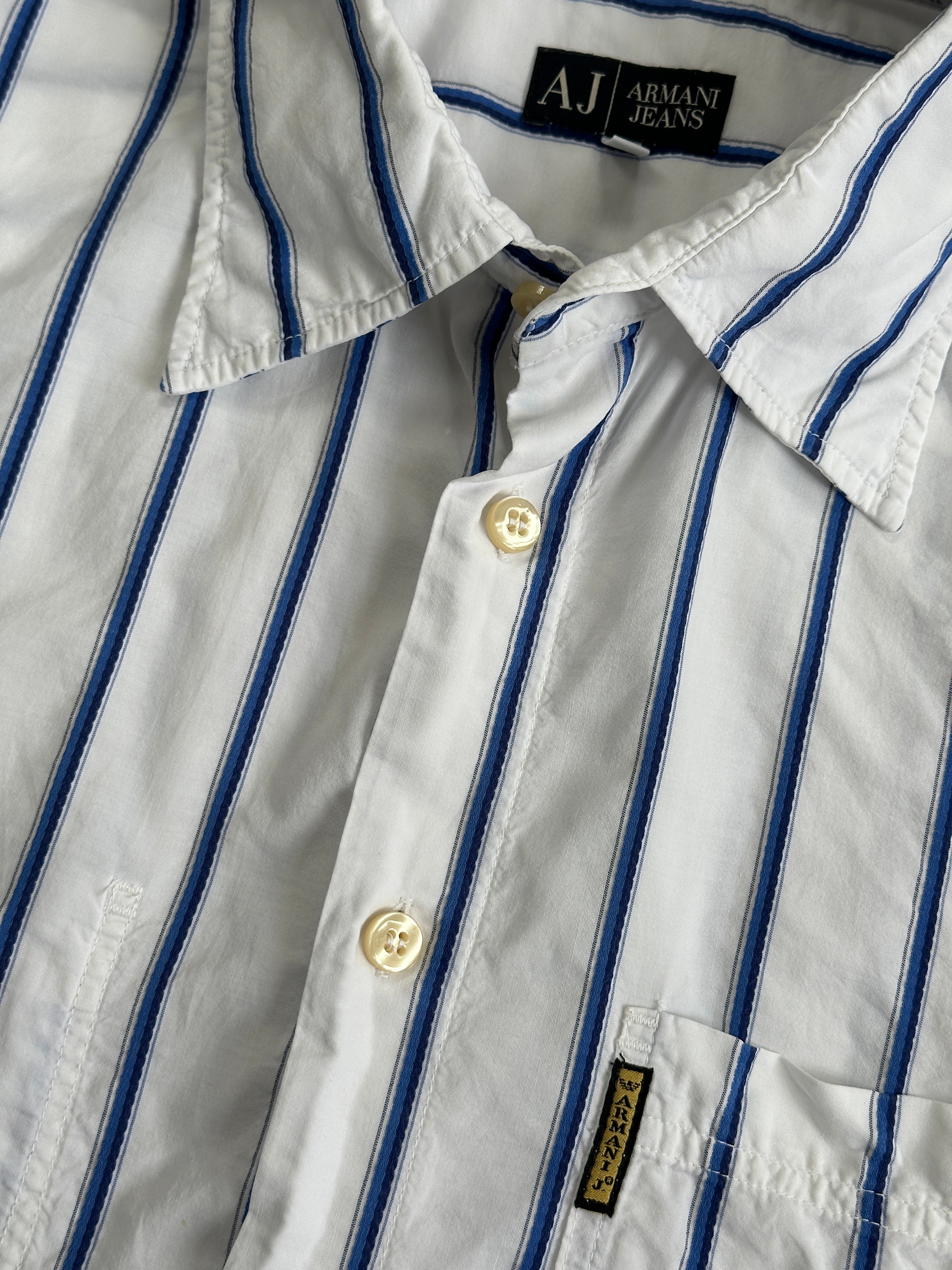 Armani Jeans 1990s Cotton Logo Striped Shirt - L