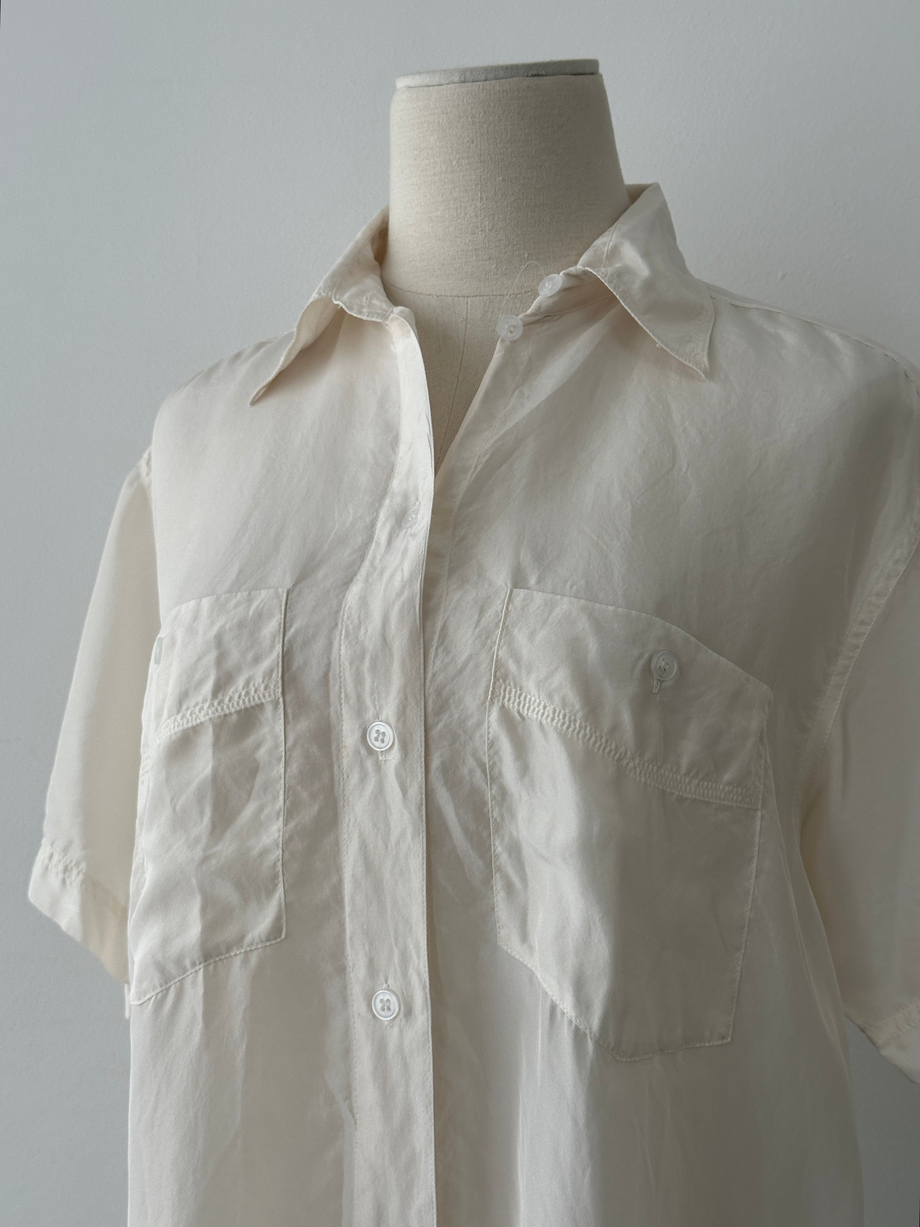Vintage 1990s Pure Silk Short Sleeve Shirt - M