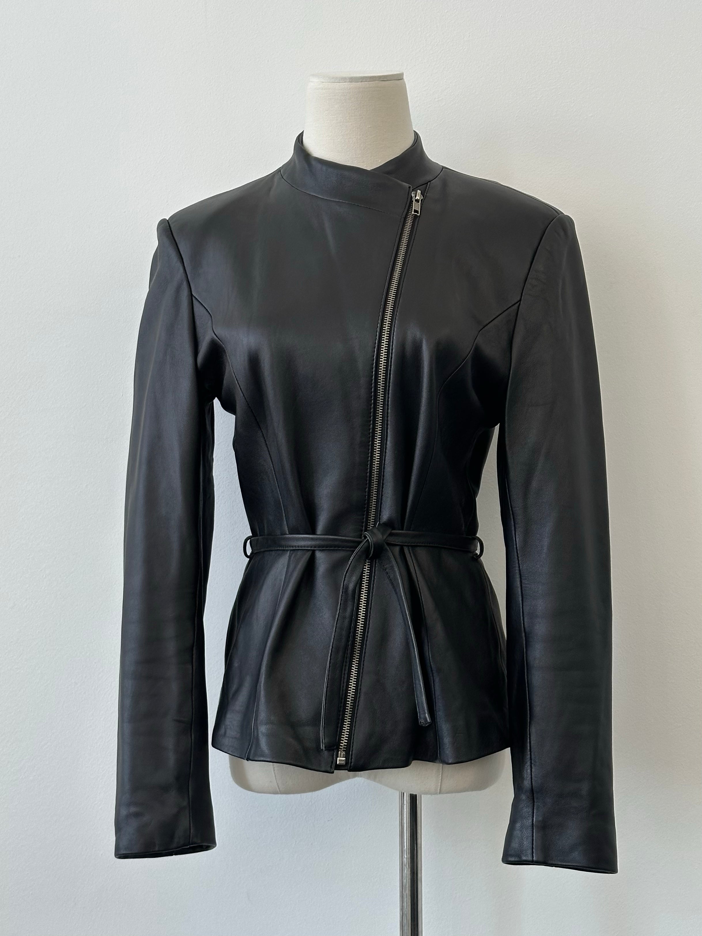 Vintage 1990s Asymmetric Belted Leather Jacket - S