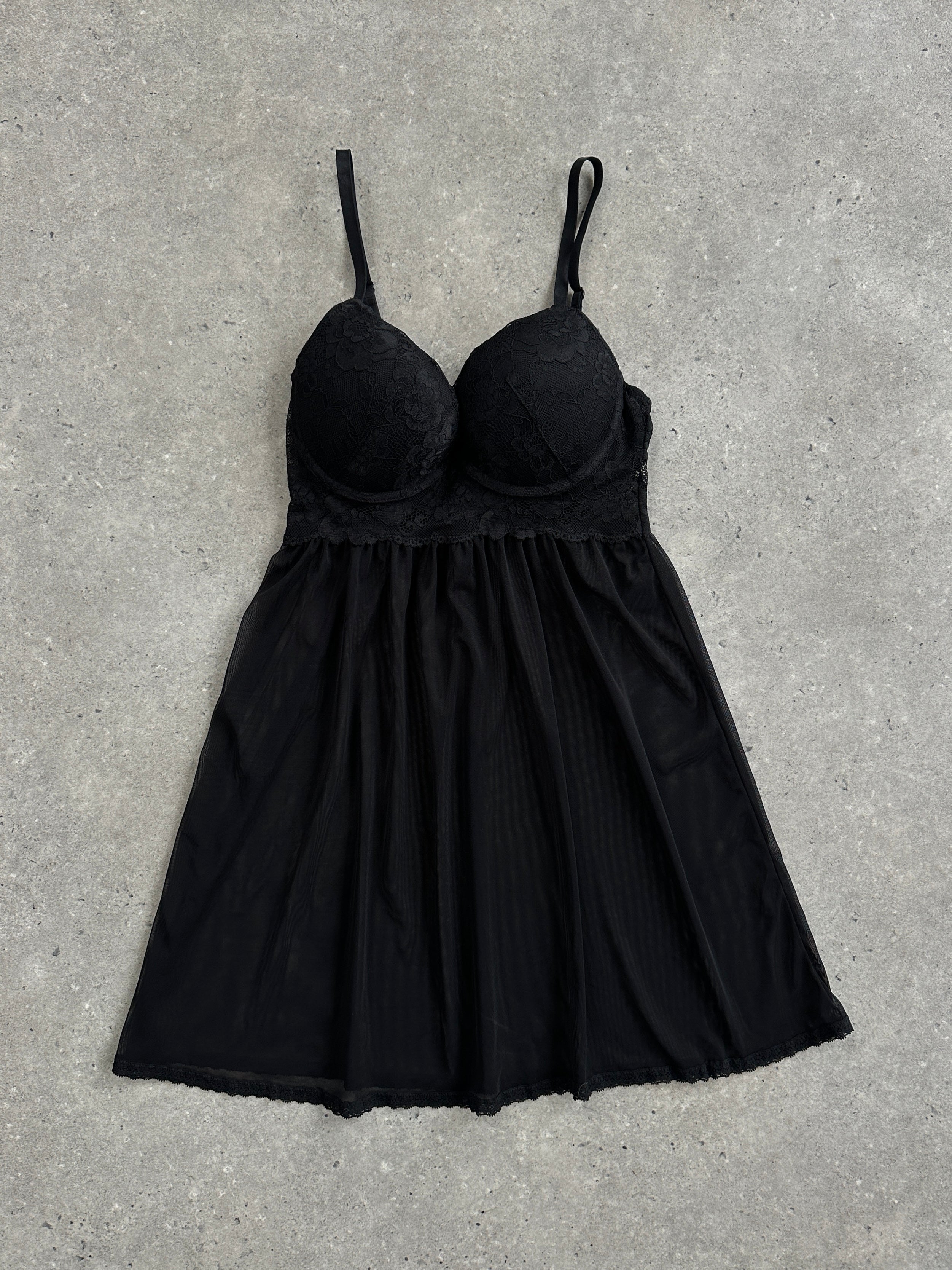 Vintage 2000s sheer lace pushup cami top in black, featuring delicate lace details and adjustable straps.