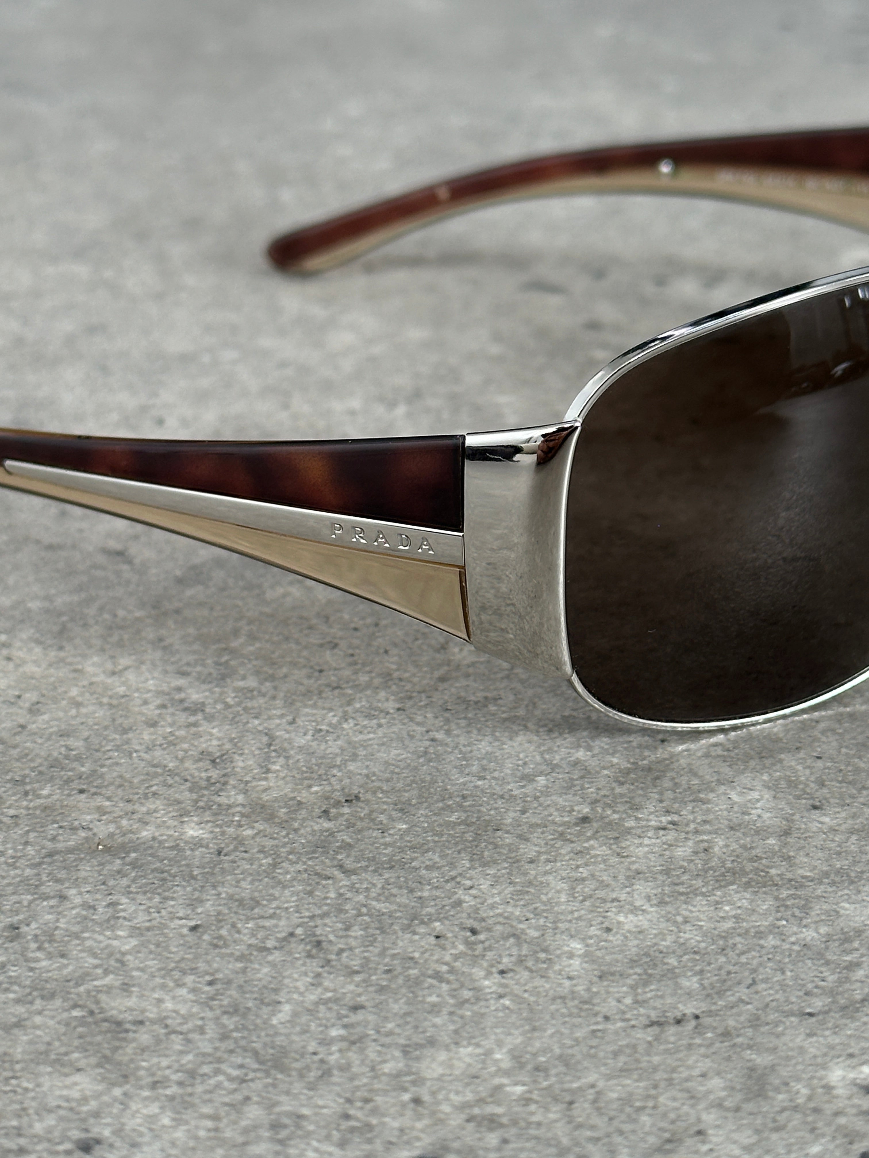 Prada 1990s Aviator Shield Logo Sunglasses