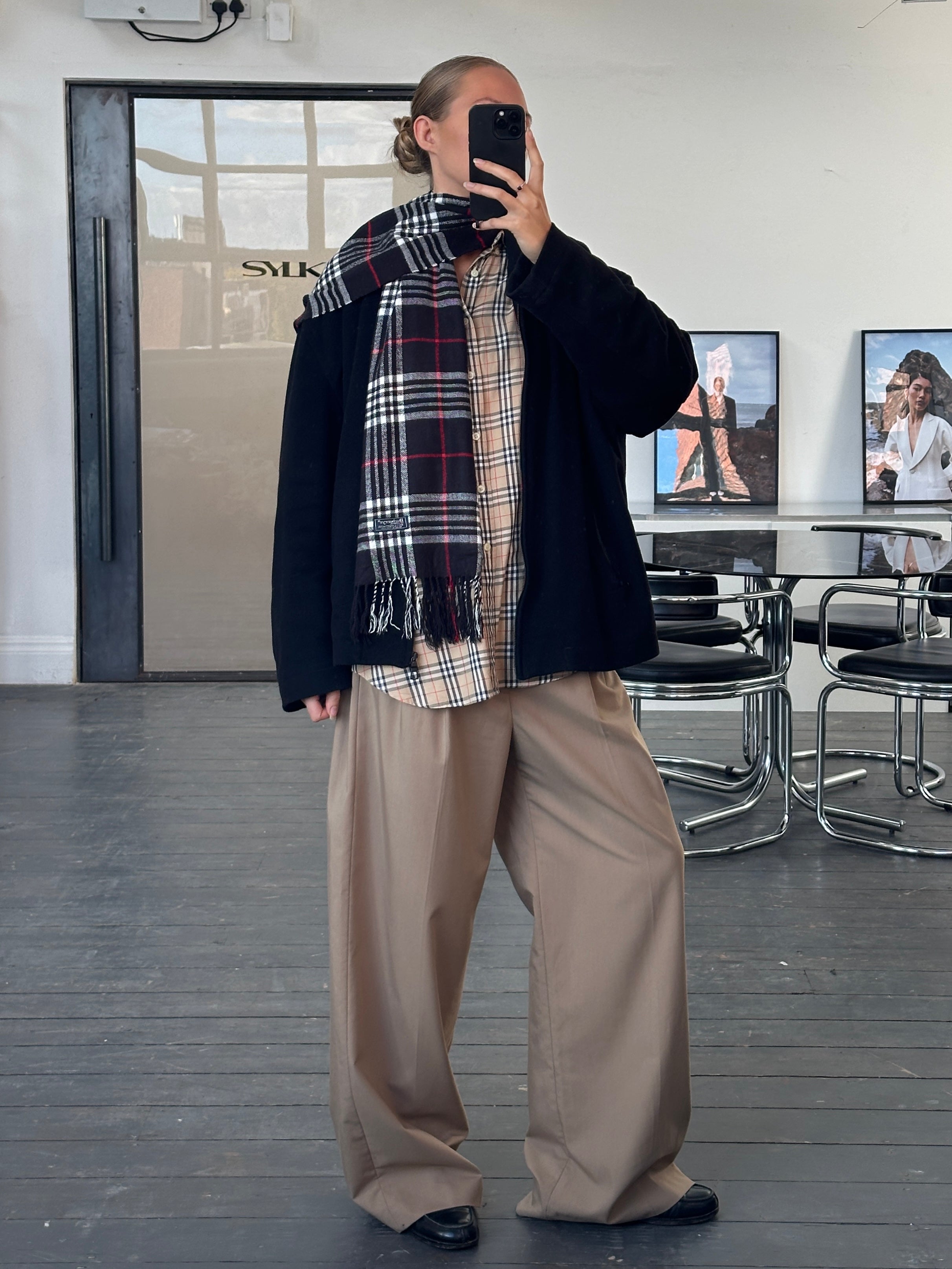 Vintage 1990s brushed wool and cashmere jacket in XL, featuring a classic design and soft, textured fabric.