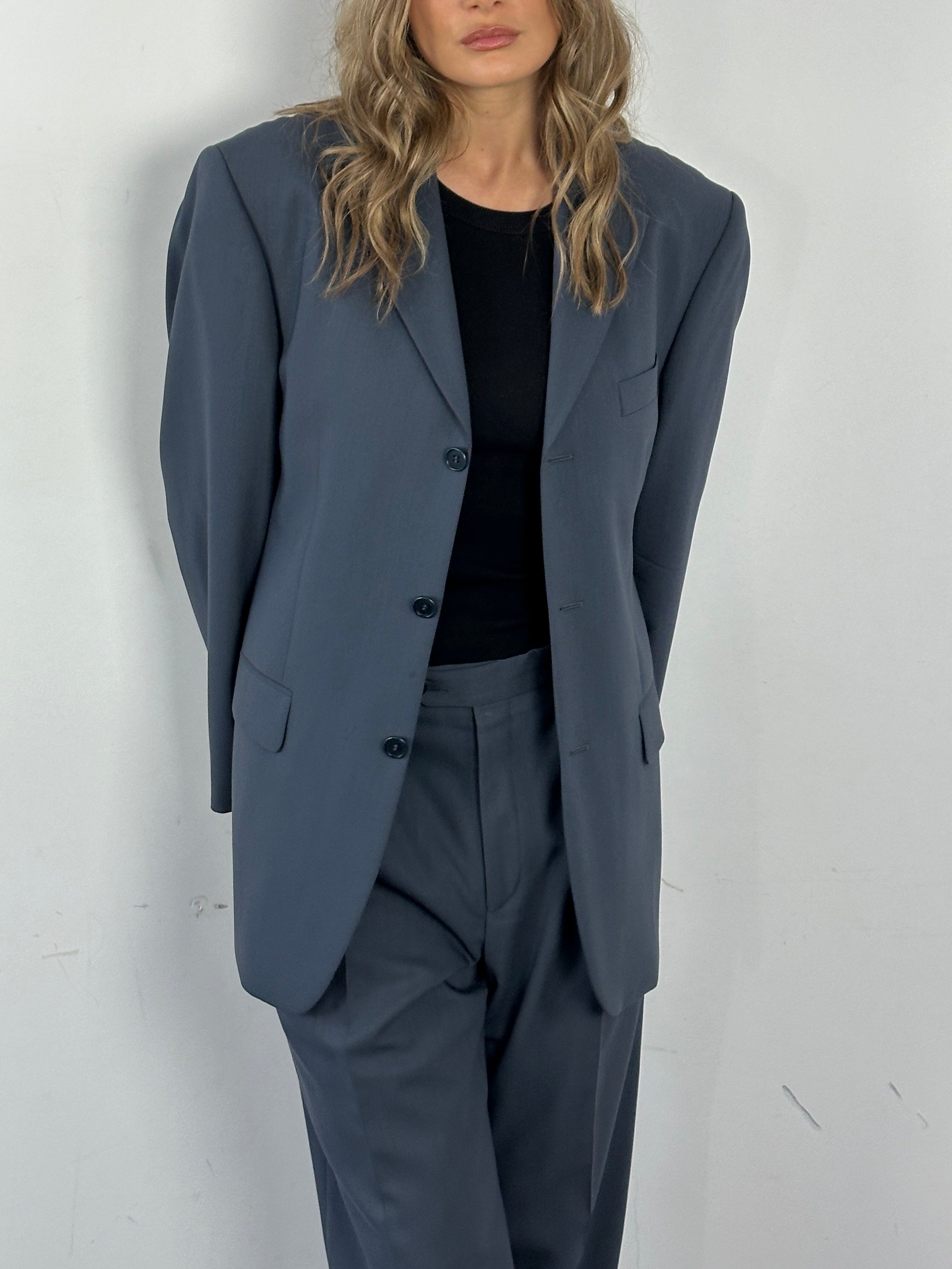 Balmain pure wool single-breasted suit jumpsuit in size 38S/W32, tailored fit with classic lapel and sleek design.