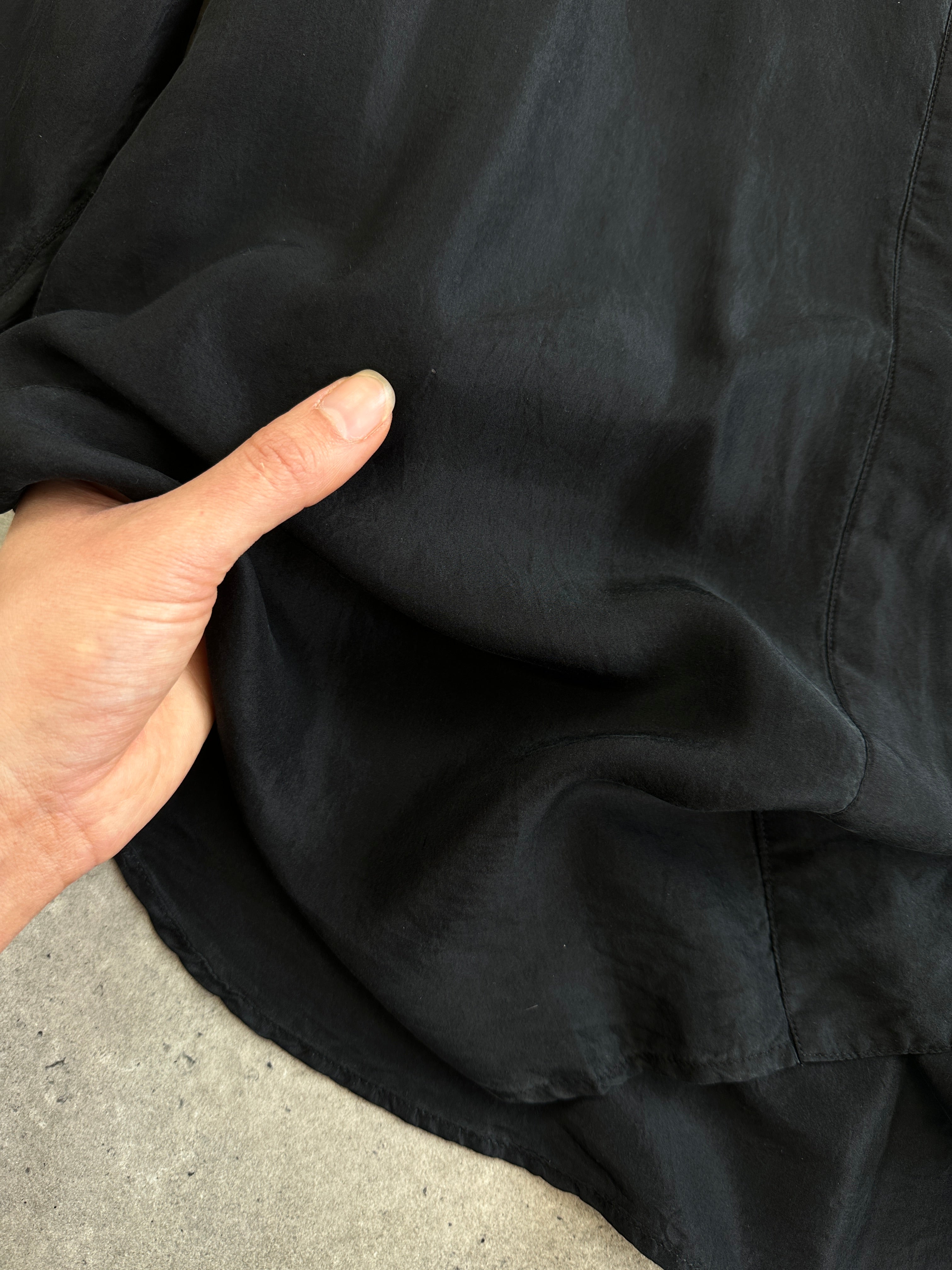 Vintage pure silk high neck shirt in size M, featuring a classic design with a smooth, luxurious fabric and elegant high collar.