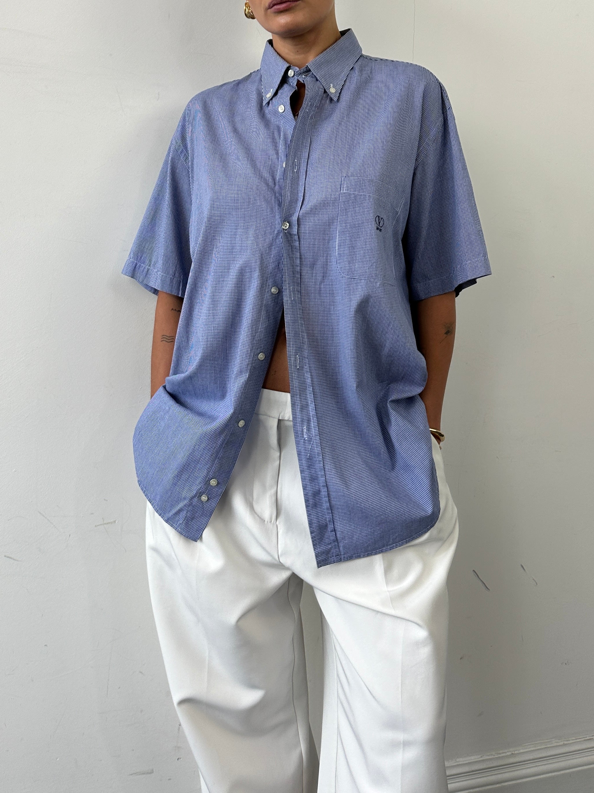 Valentino Sport Gingham pure cotton short sleeve shirt in XL/XXL, featuring classic gingham pattern and logo detail.