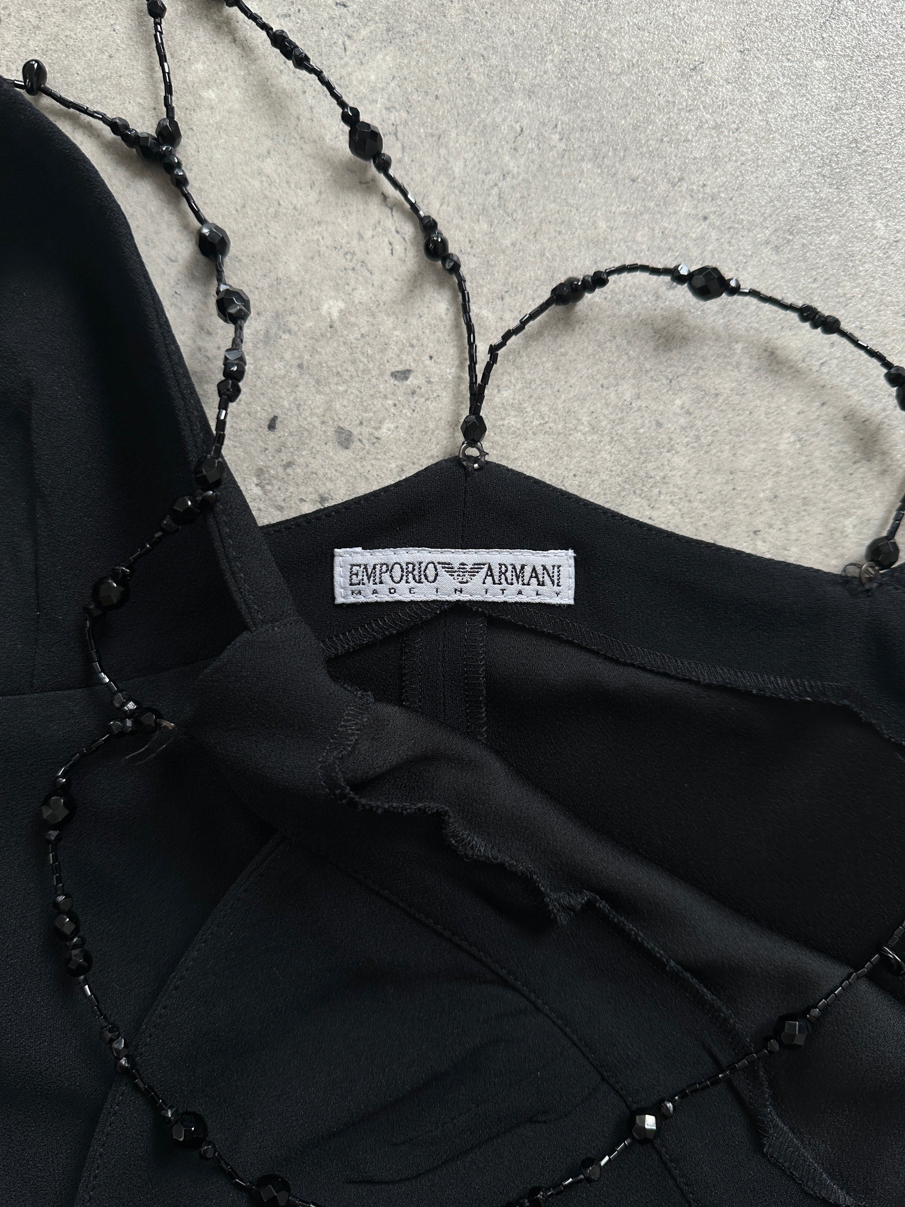 Emporio Armani beaded crop cami top in XS with intricate beading and slim straps, stylish and elegant women's top.