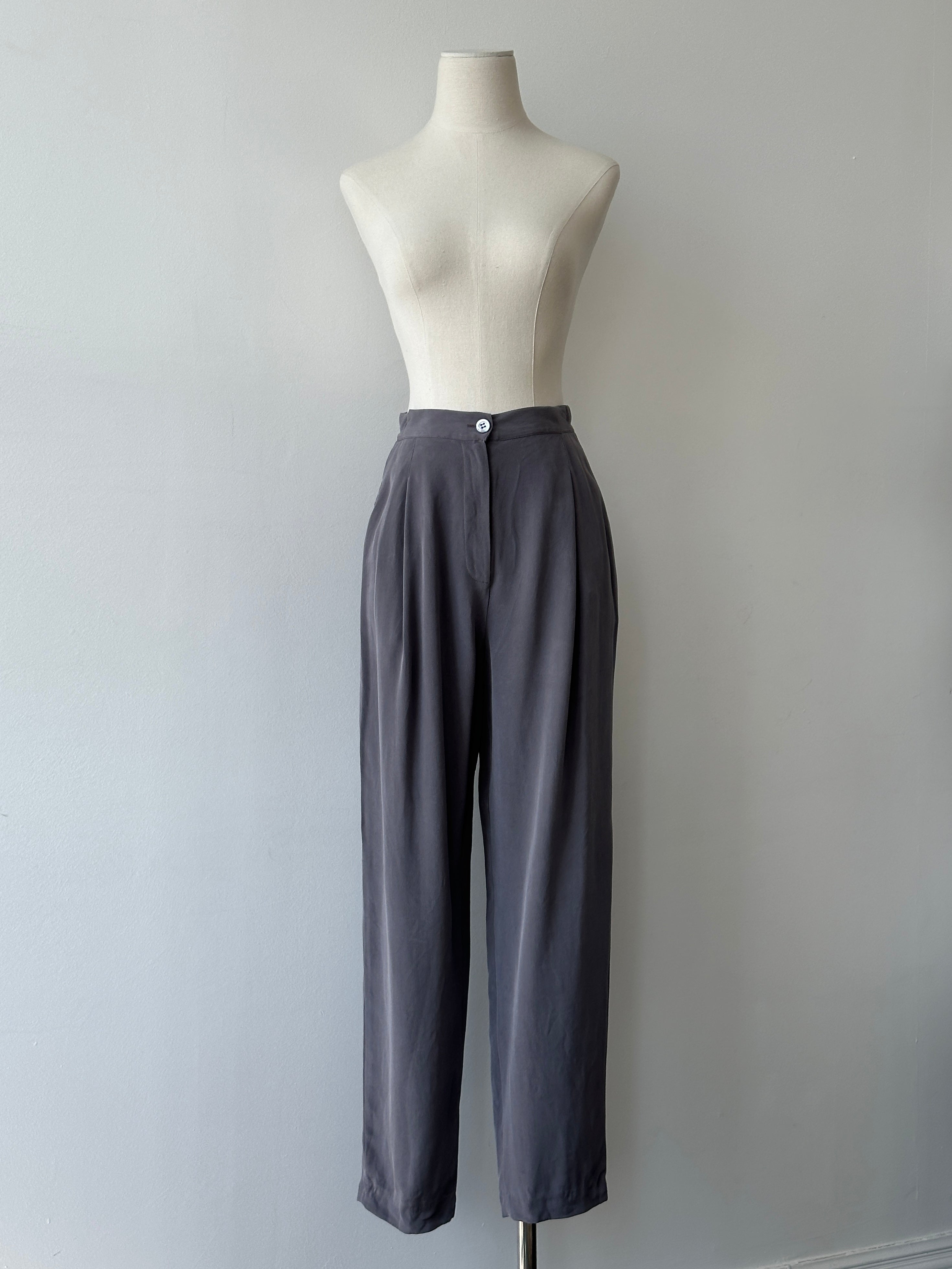 Vintage 1990s Pure Silk Tapered Leg Tailored Trousers - W25