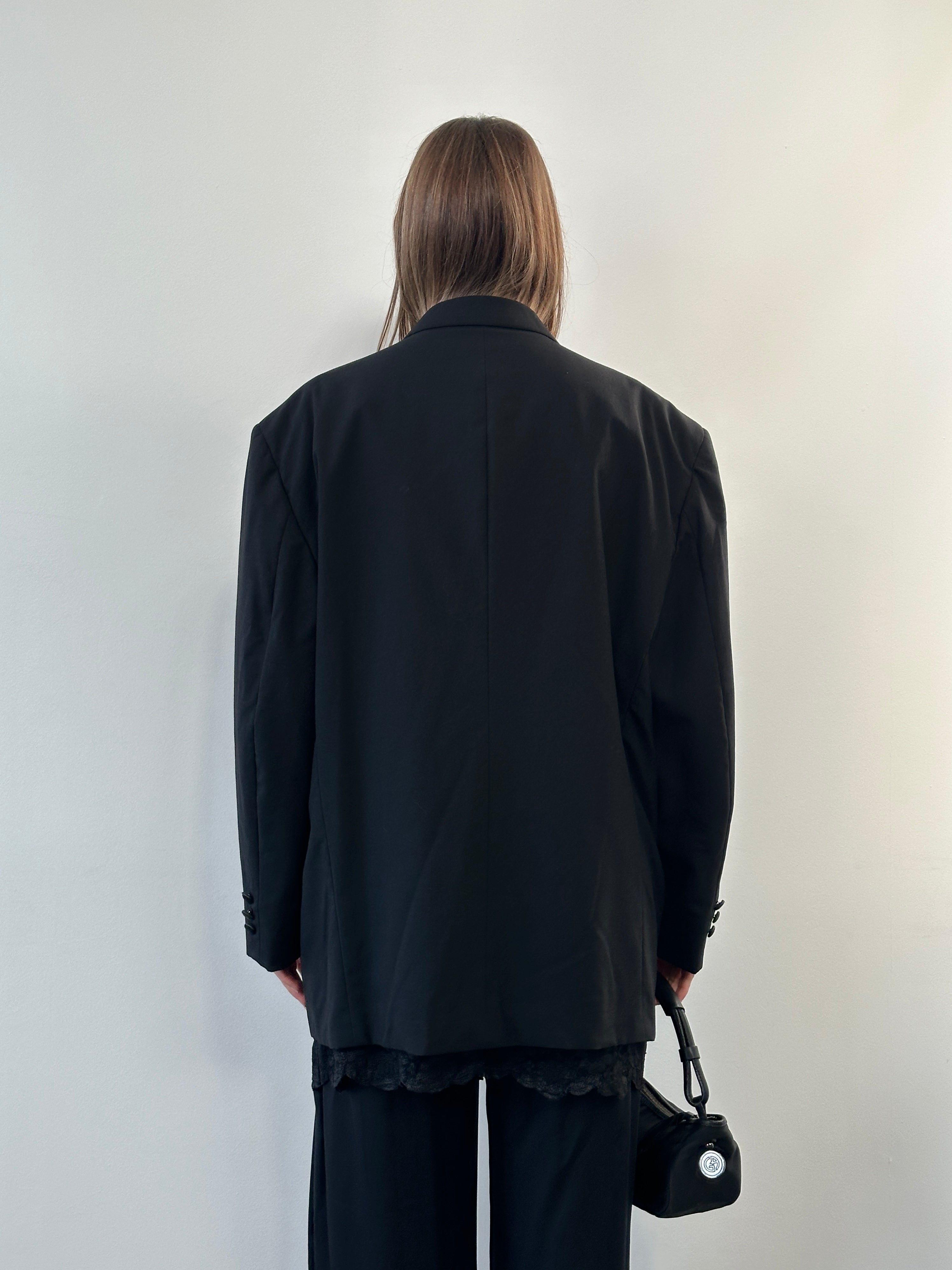 Christian Dior Le Connaisseur 1990s tuxedo wool blazer, size 52R/XXL, tailored fit with classic lapel and sleek design.