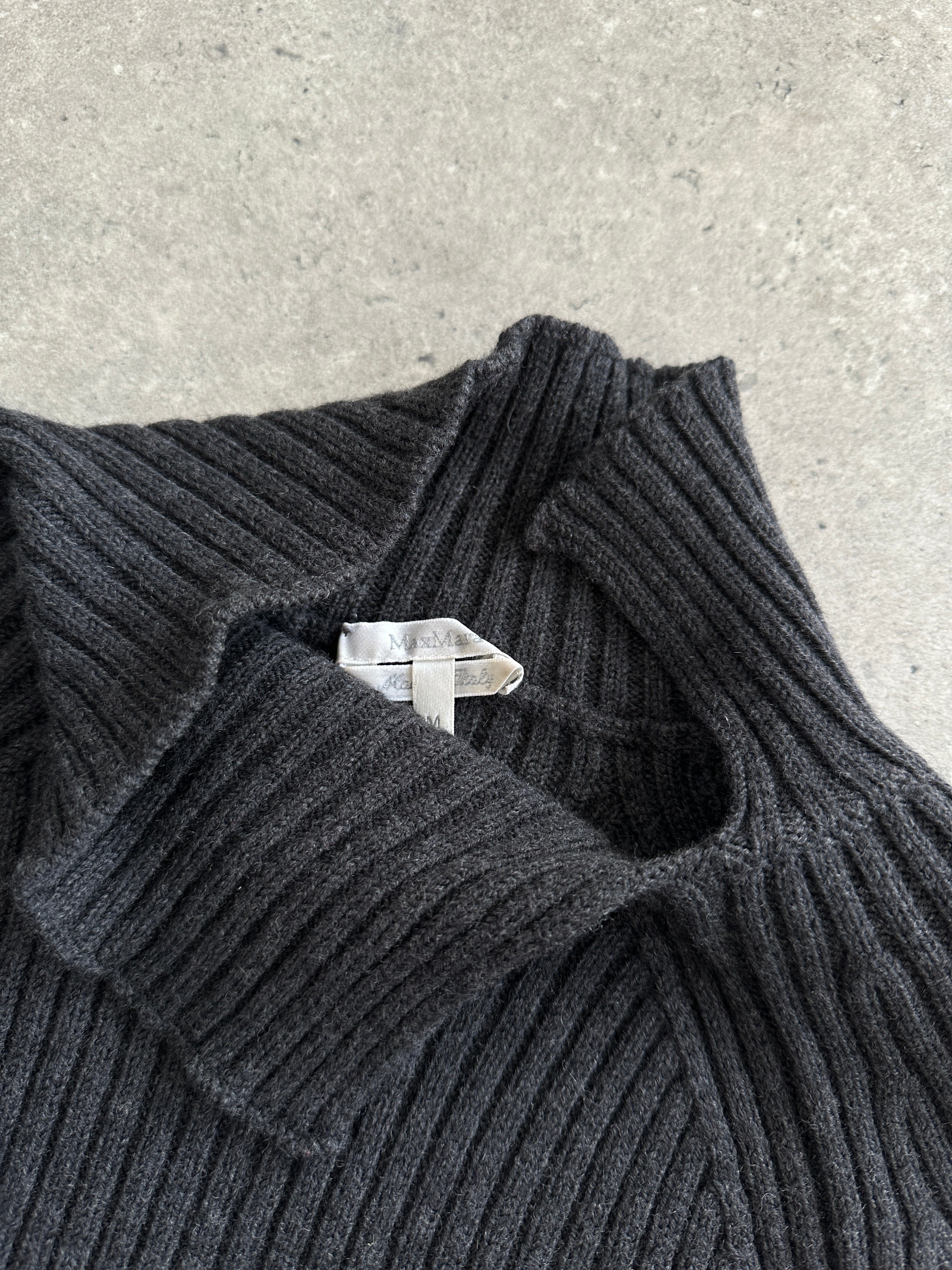 Max Mara pure wool asymmetric high neck knit jumper in off-white, featuring a high neckline and cozy fit.