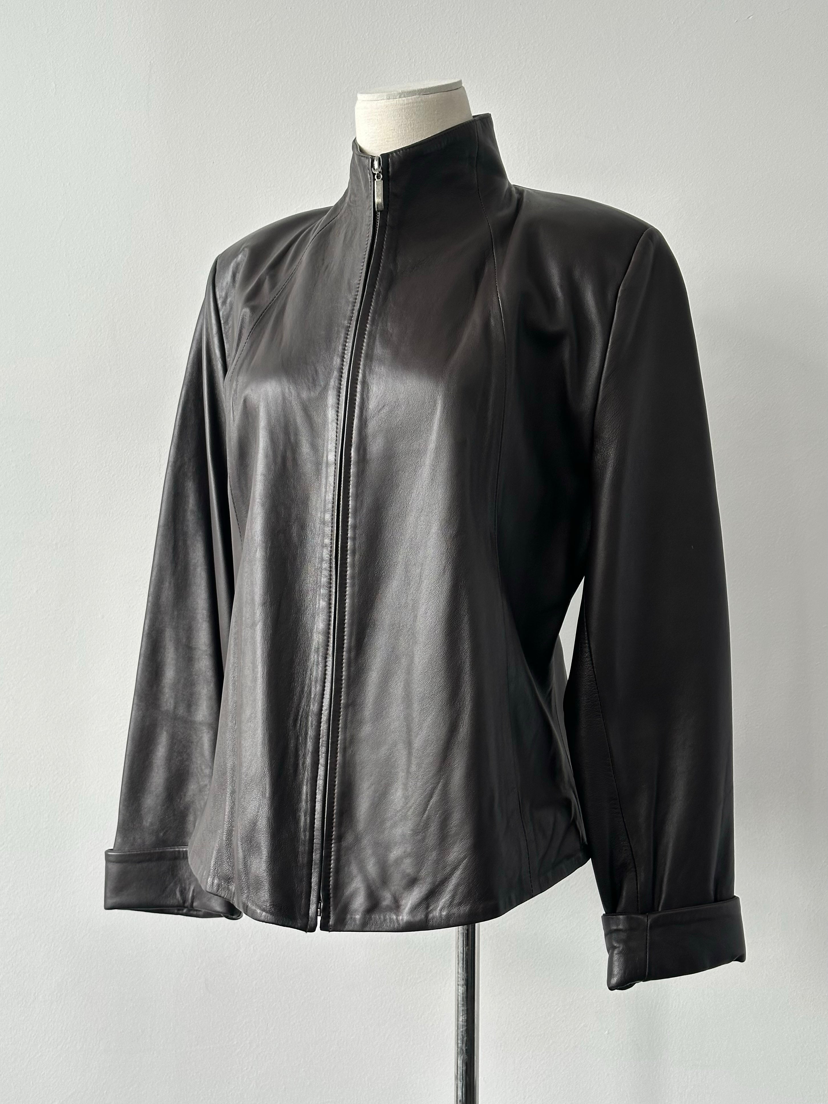 Vintage 1990s High Neck Leather Jacket - M/L