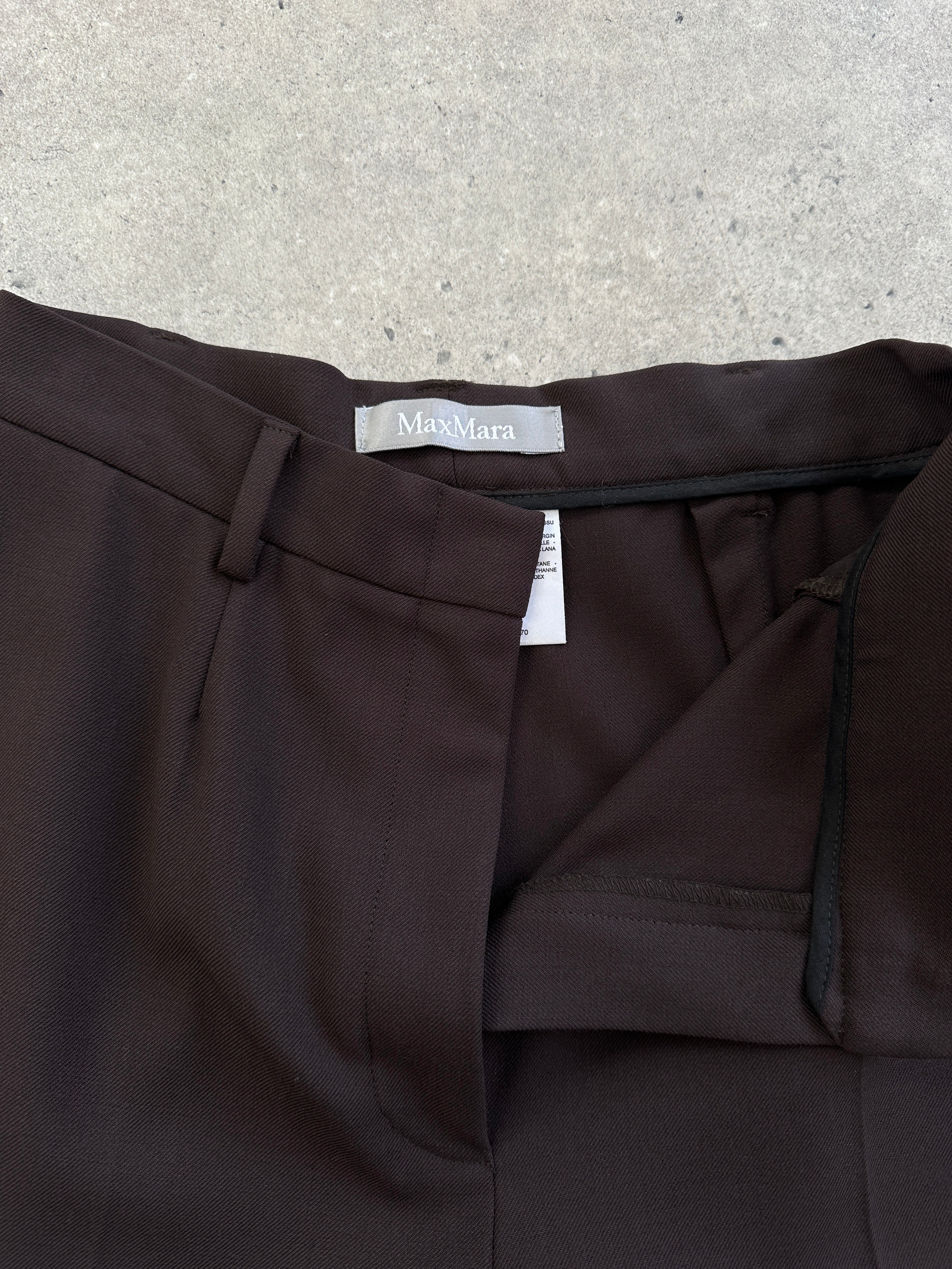 Max Mara high waisted wool tailored straight-leg trousers in W26, featuring a classic fit and clean design.