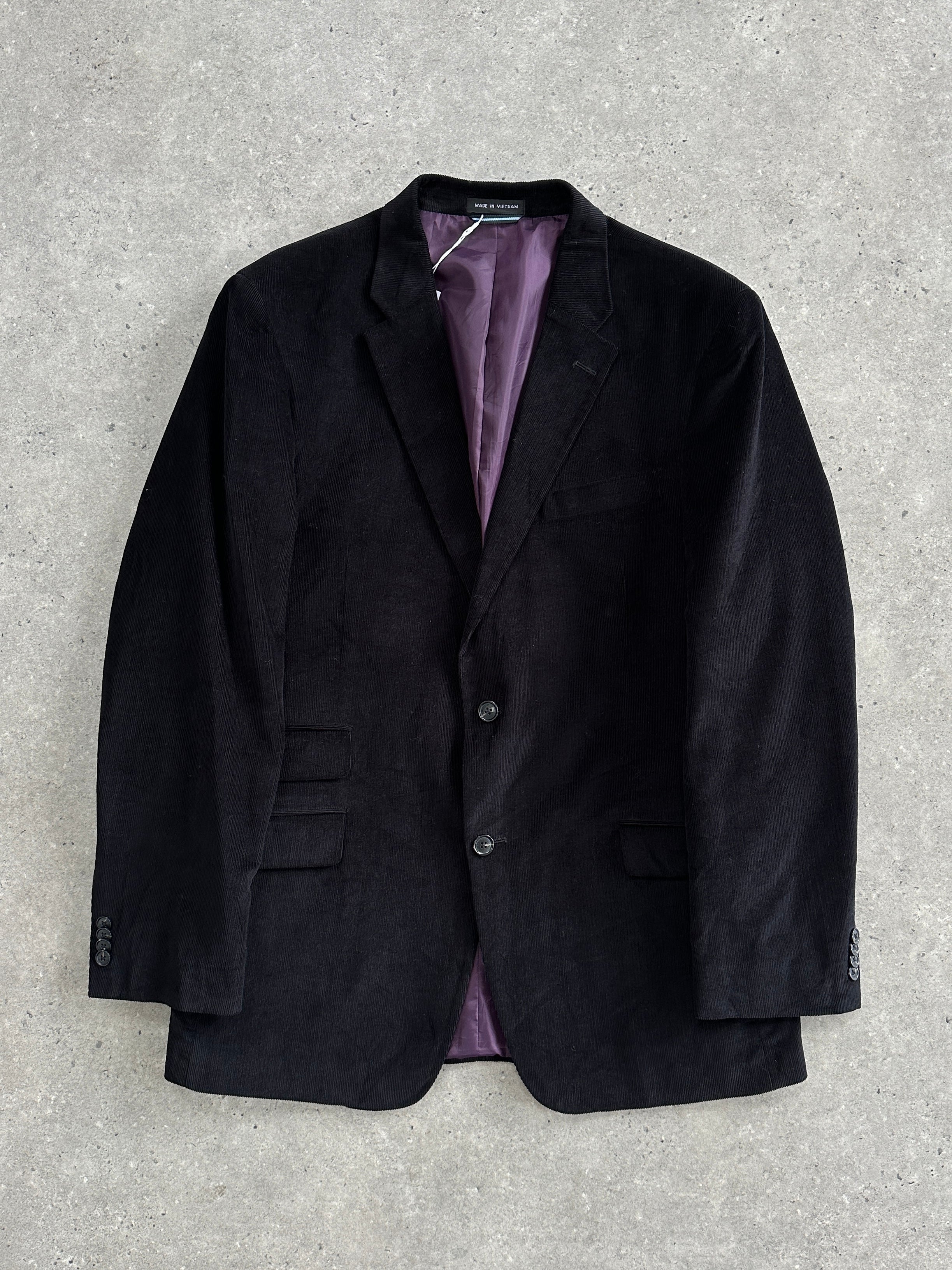 Tommy Hilfiger corduroy single-breasted blazer in size 42L/XL, navy blue, featuring classic lapel and button closure.