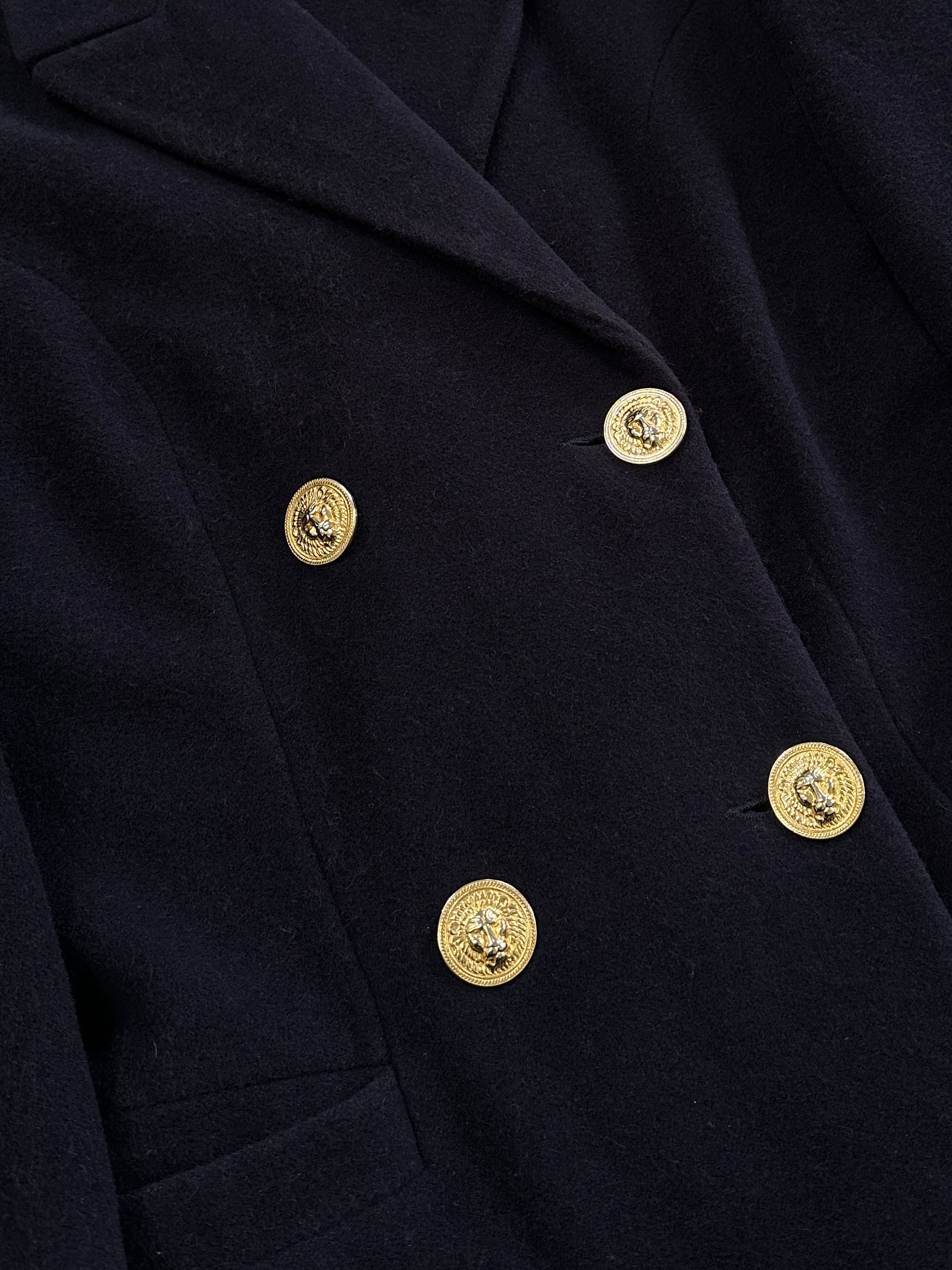 Versace Versus 1990s bespoke double-breasted coat in size M, tailored black coat with button details and classic design.