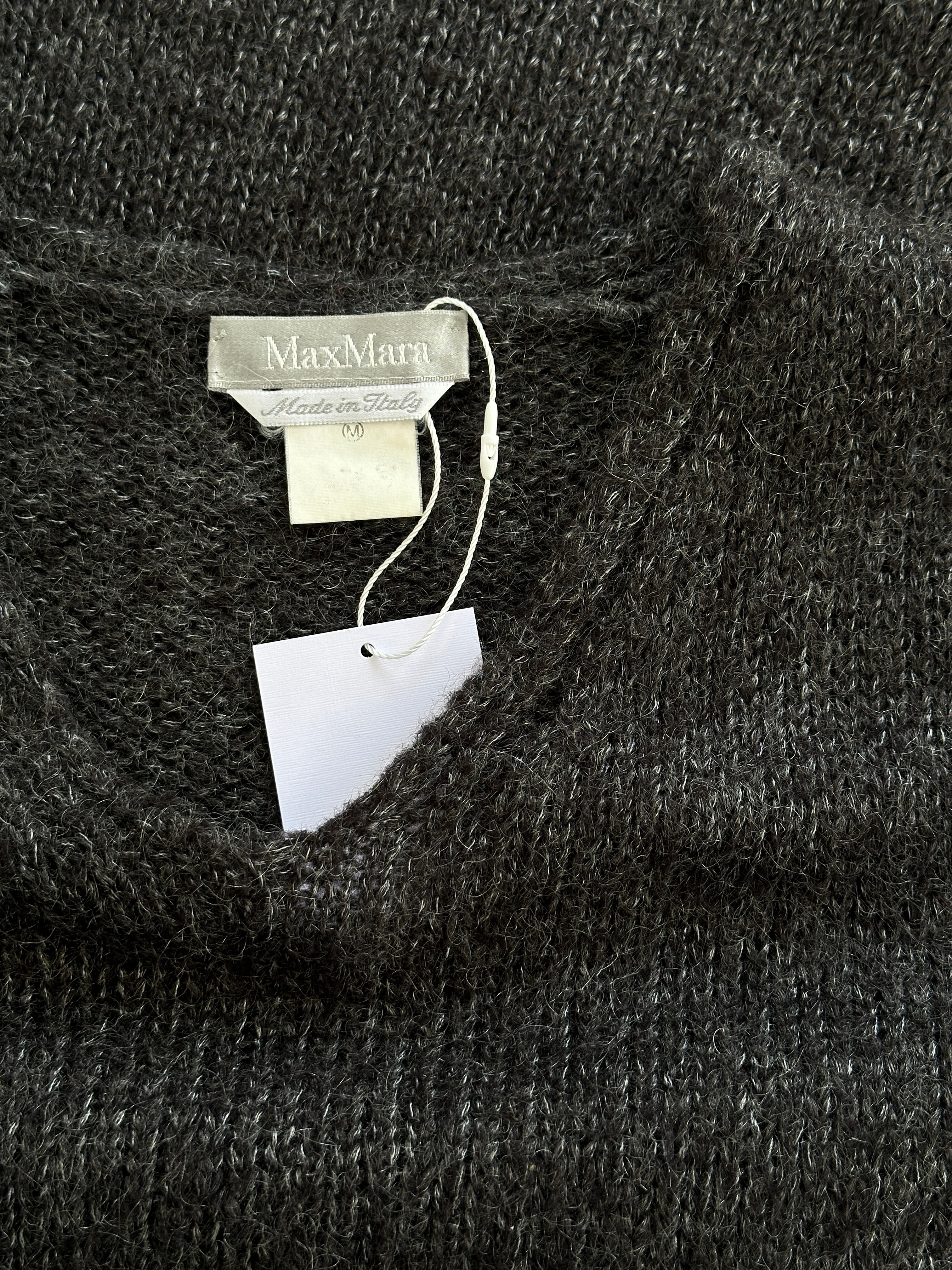 Max Mara mohair V-neck knitted jumper in XL, featuring a soft, textured fabric and classic design.