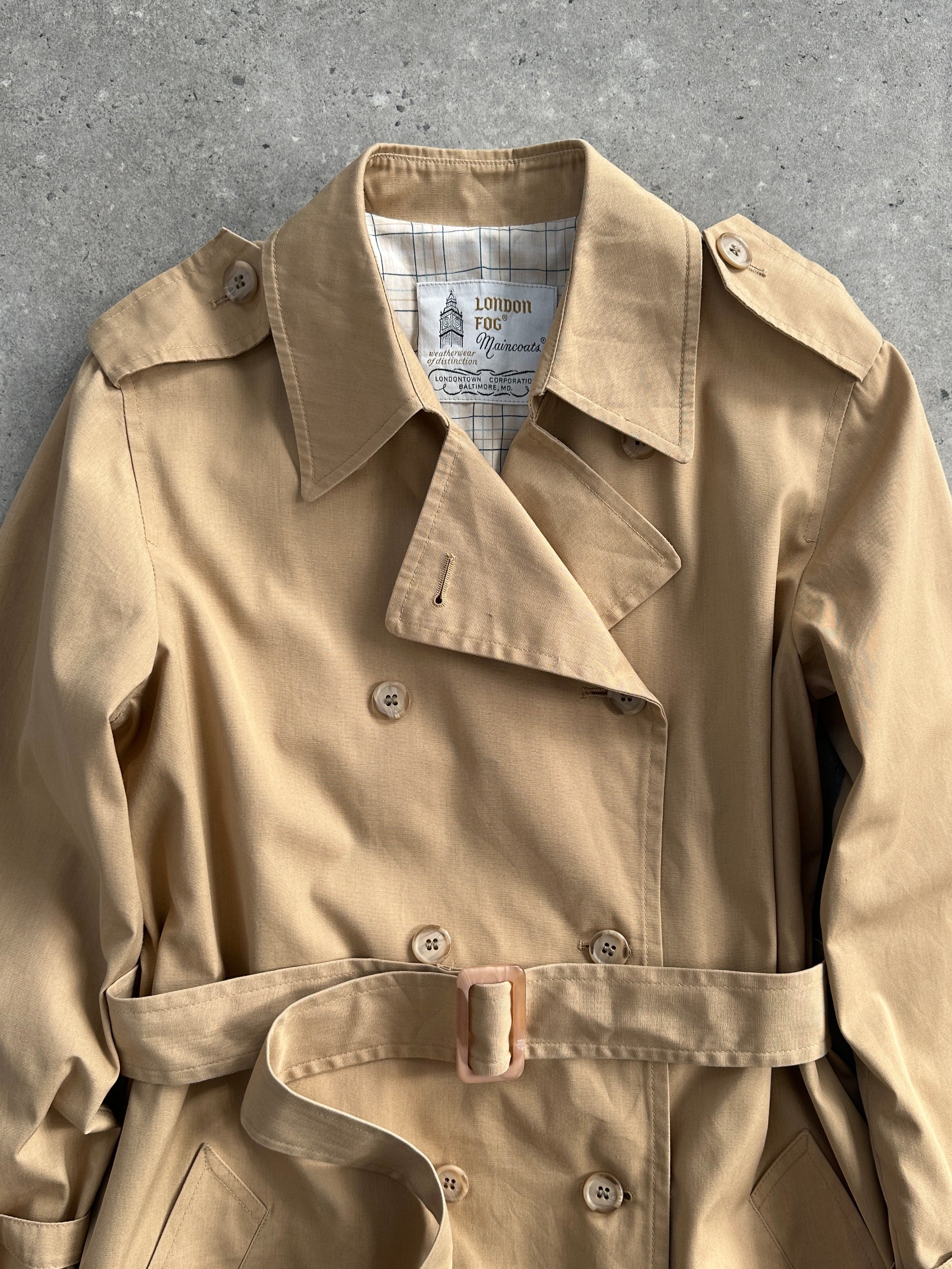 London Fog Cotton Double Breasted Belted Trench Coat - M - SYLK