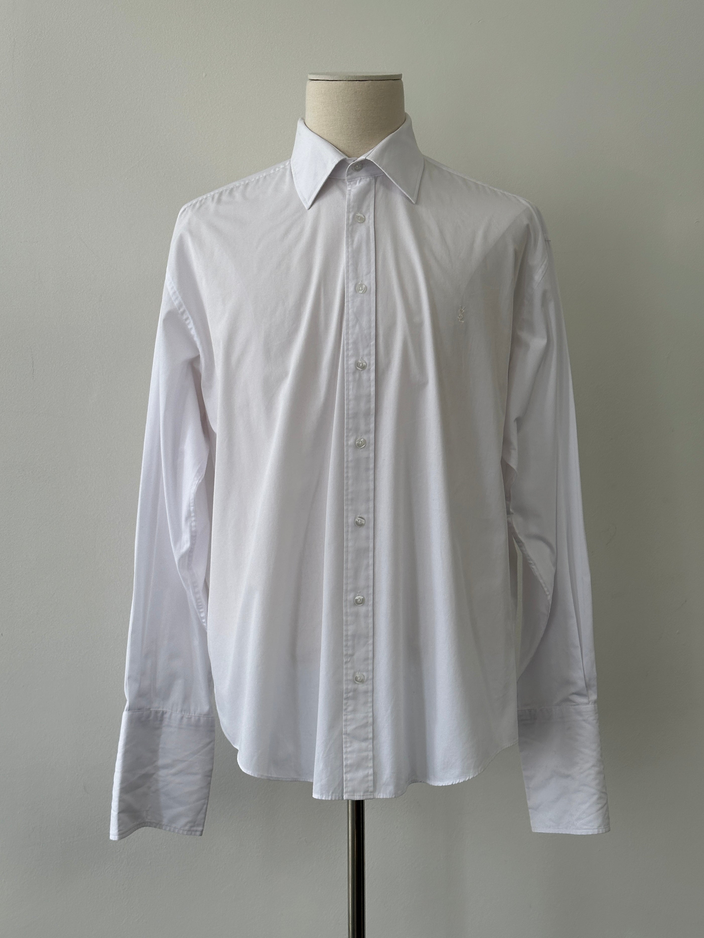 Yves Saint Laurent Pour Homme 1990s Cotton Logo Dress Shirt - XL