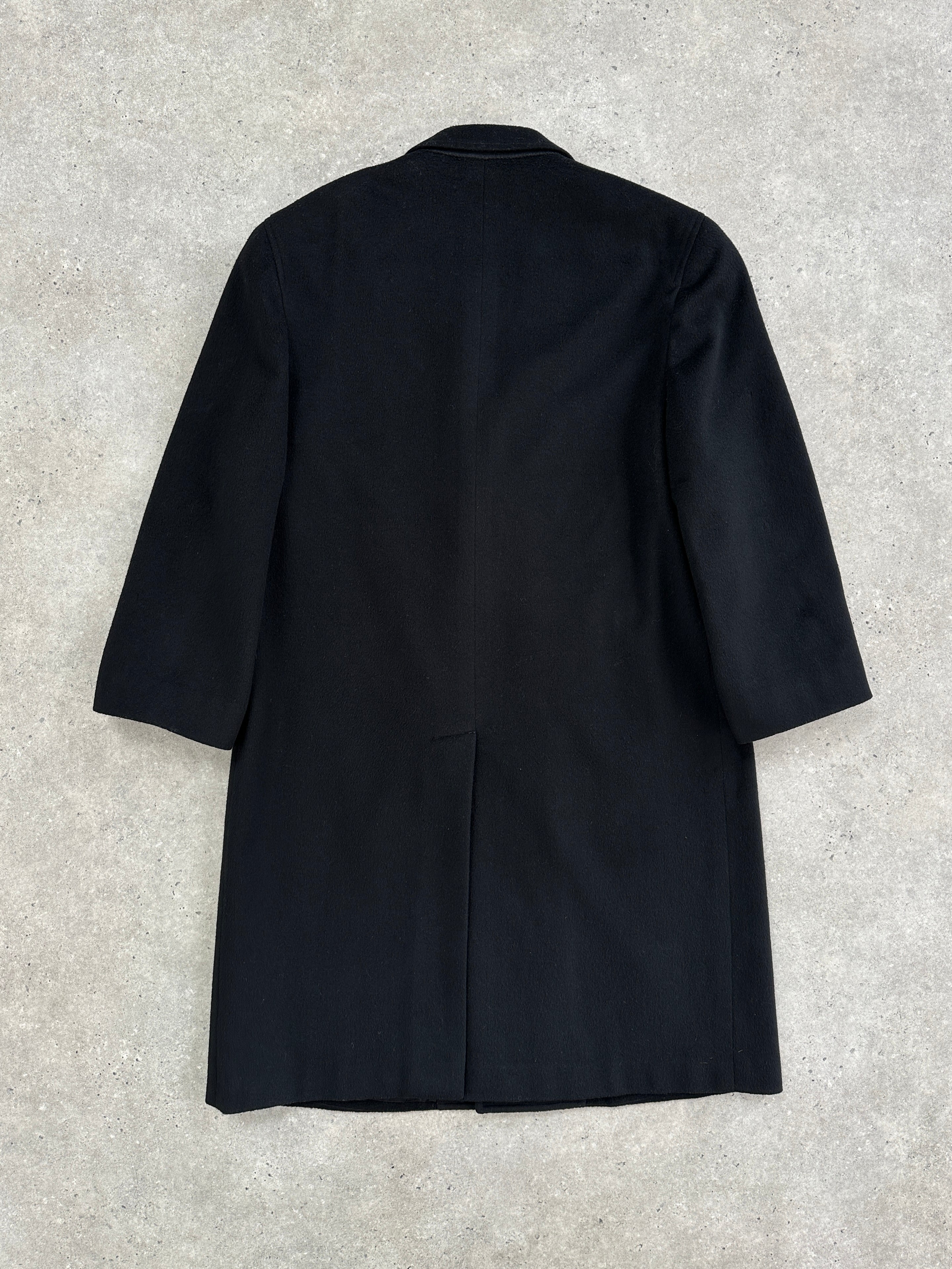 Pierre Cardin 1990s men's XXL pure wool double-breasted coat hanging on a hanger showing classic style and tailored fit.