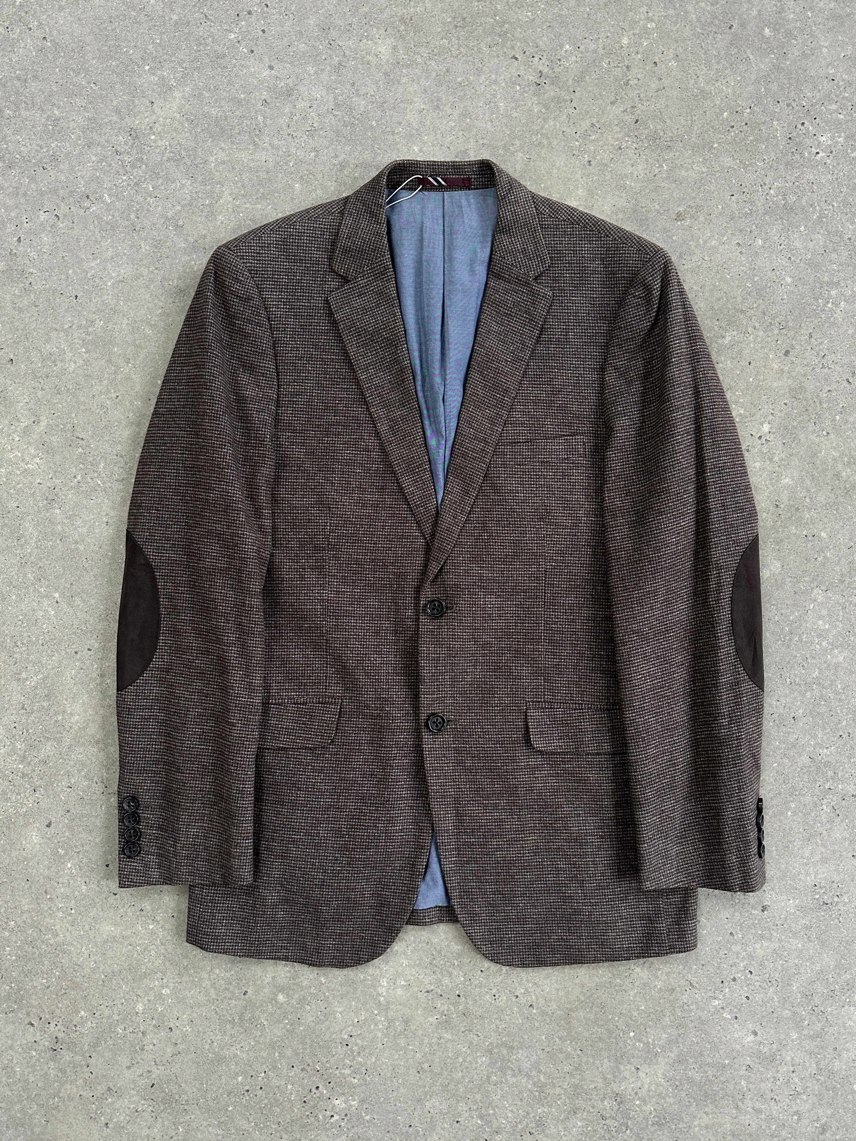 Vintage pure cotton mini check blazer in beige with single-breasted design, size 38R/M, featuring classic tailored fit.