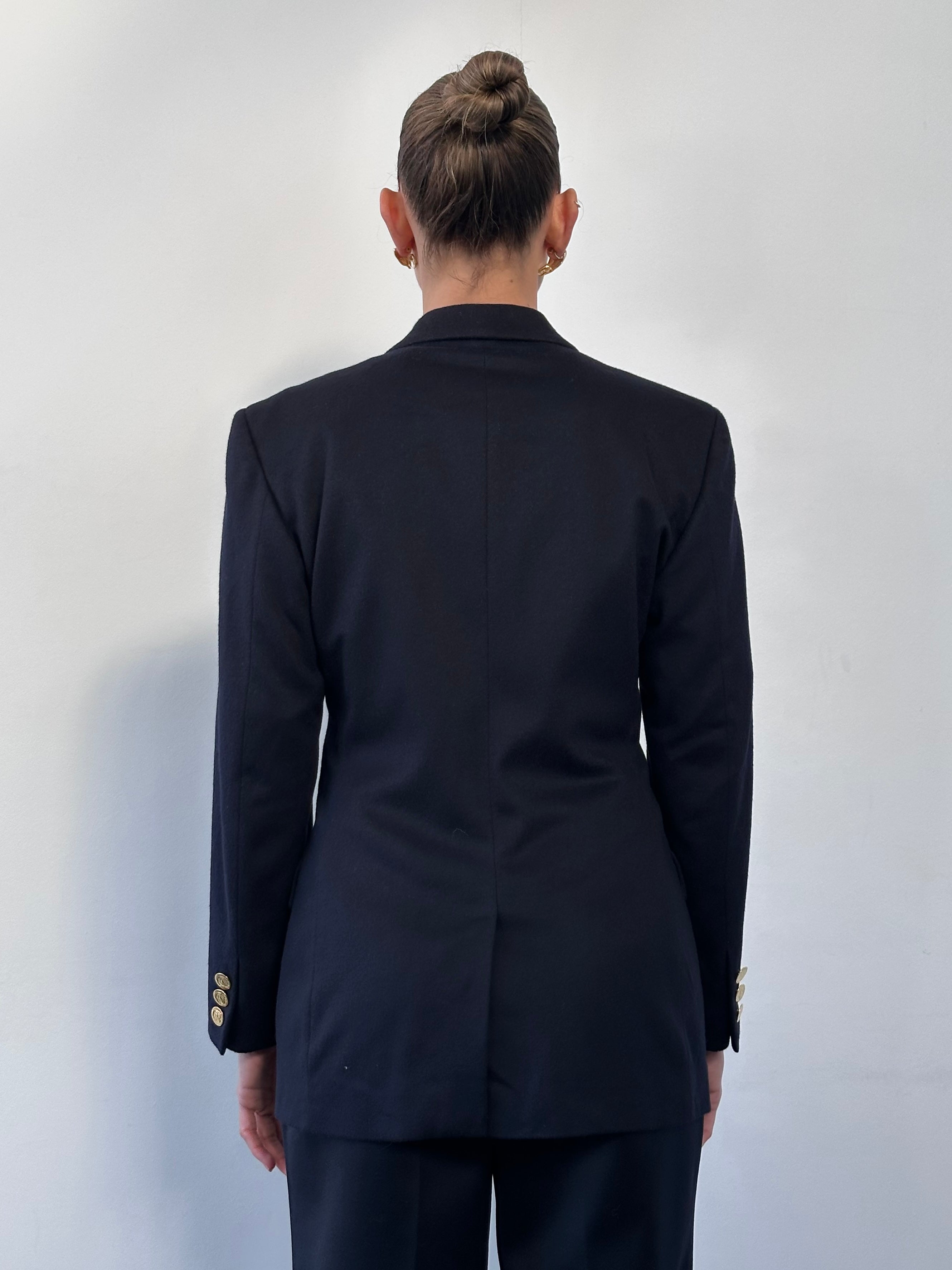 Vintage brushed wool cashmere blazer with bespoke buttons, size 36R/S, stylish tailored blazer for classic, sophisticated look.