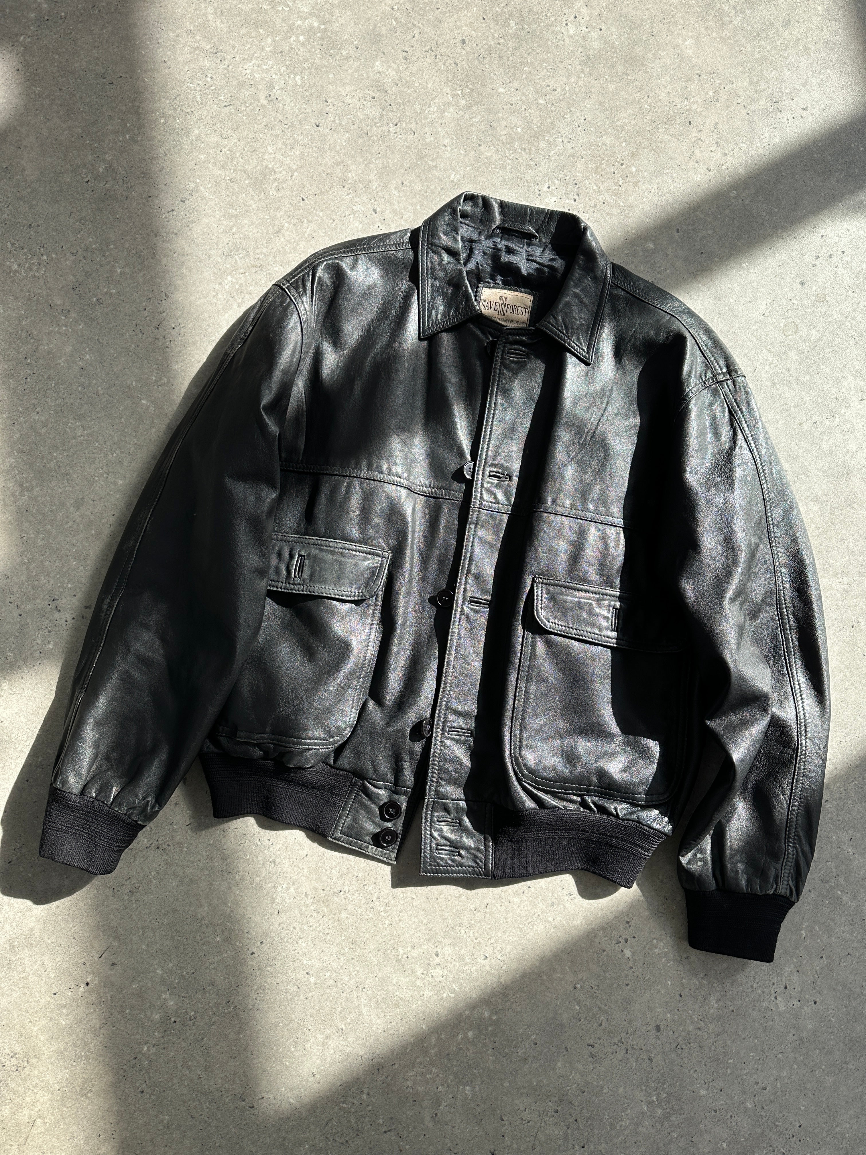 Vintage Leather Bomber Jacket - M - SYLK