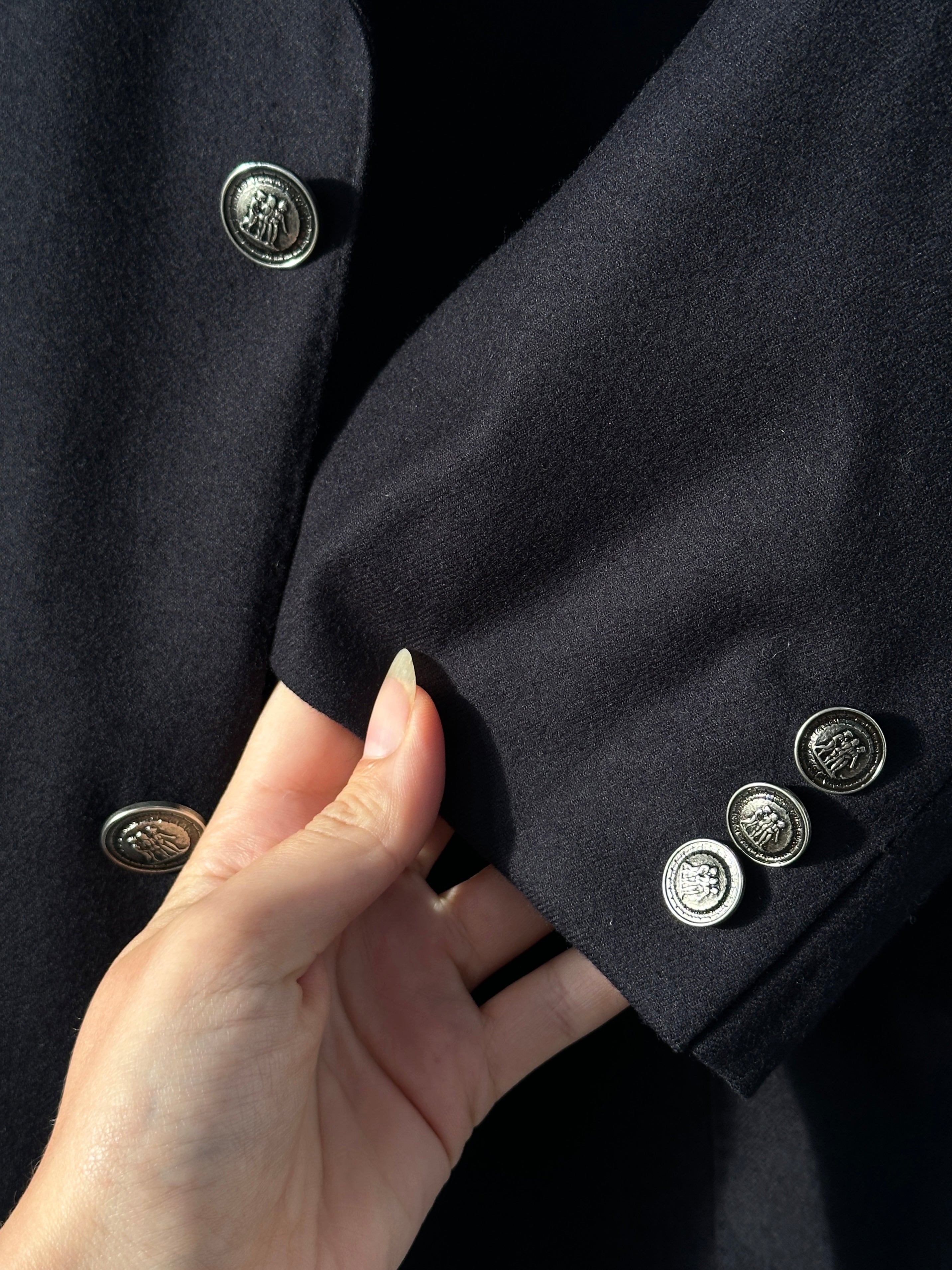 Christian Dior XXL brushed wool blazer with bespoke hardware, tailored fit, featuring a classic lapel and stylish design.