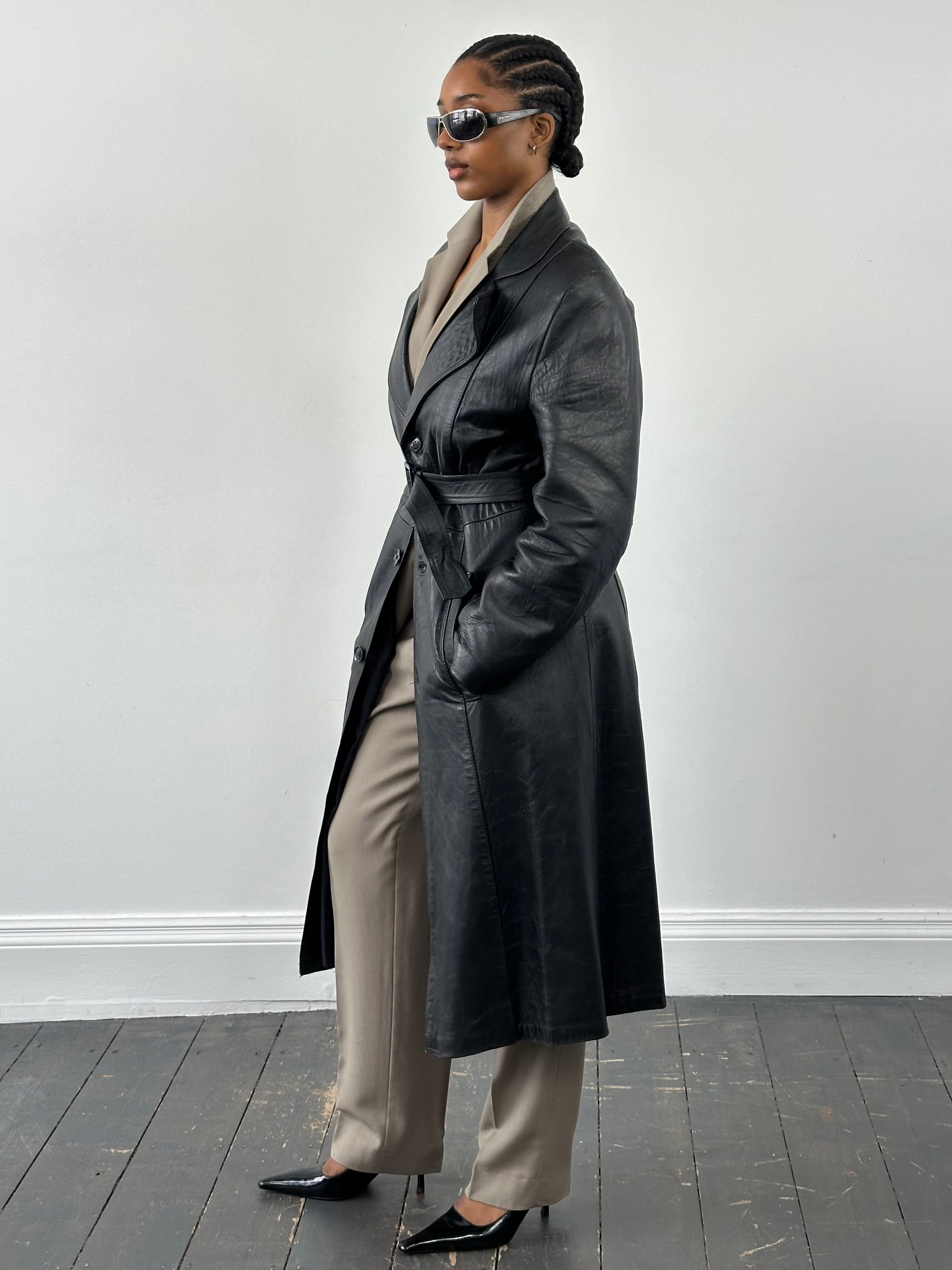Vintage 1990s Leather Belted Trench Coat - S/M - SYLK