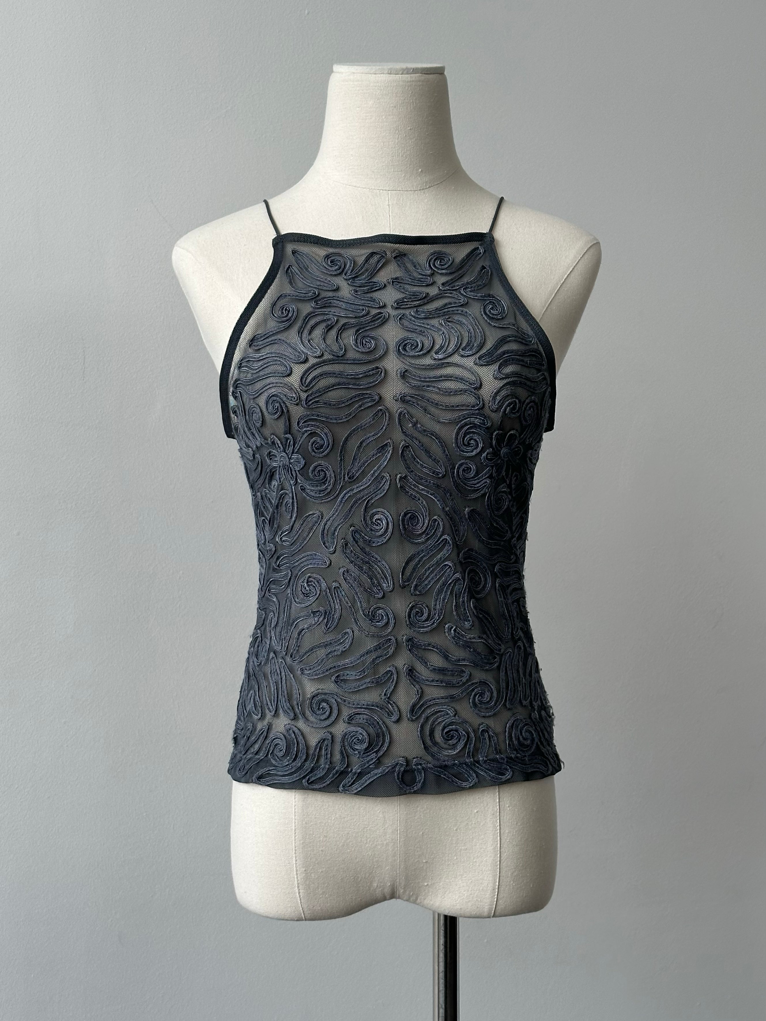 Armani Jeans 1990s Sheer Applique Vest Top - S