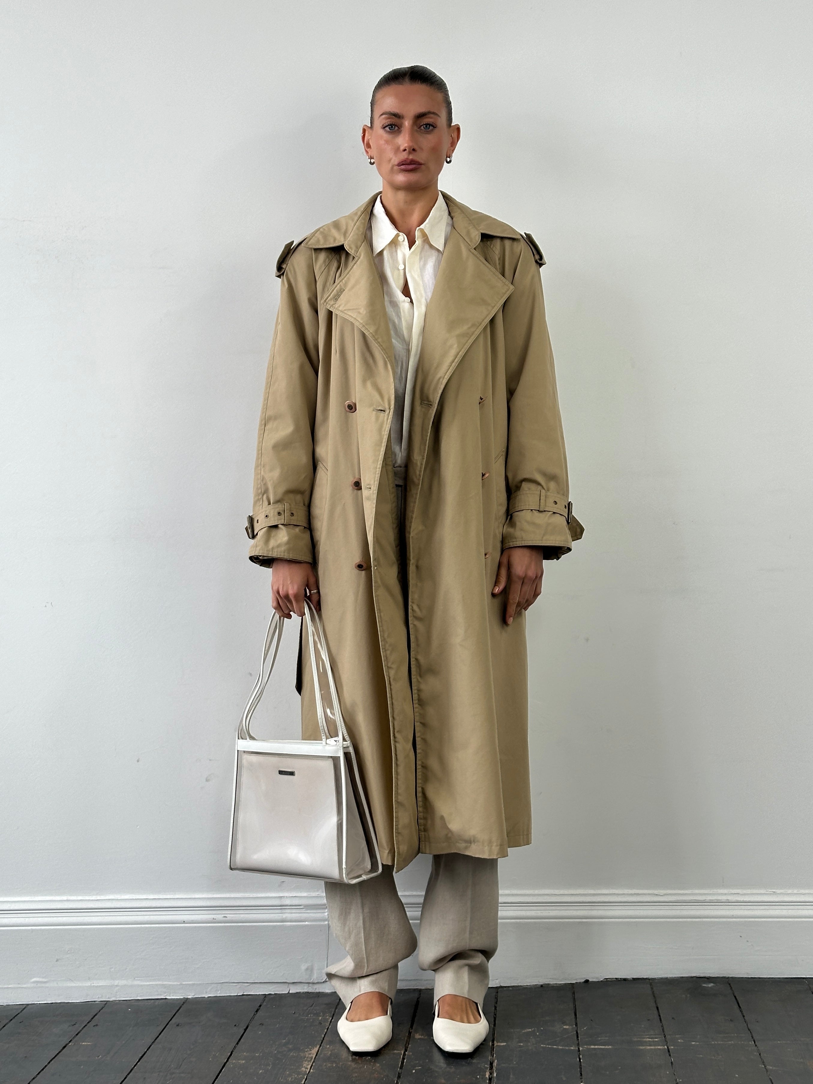 Vintage Cotton Double Breasted Belted Trench Coat - XL - SYLK