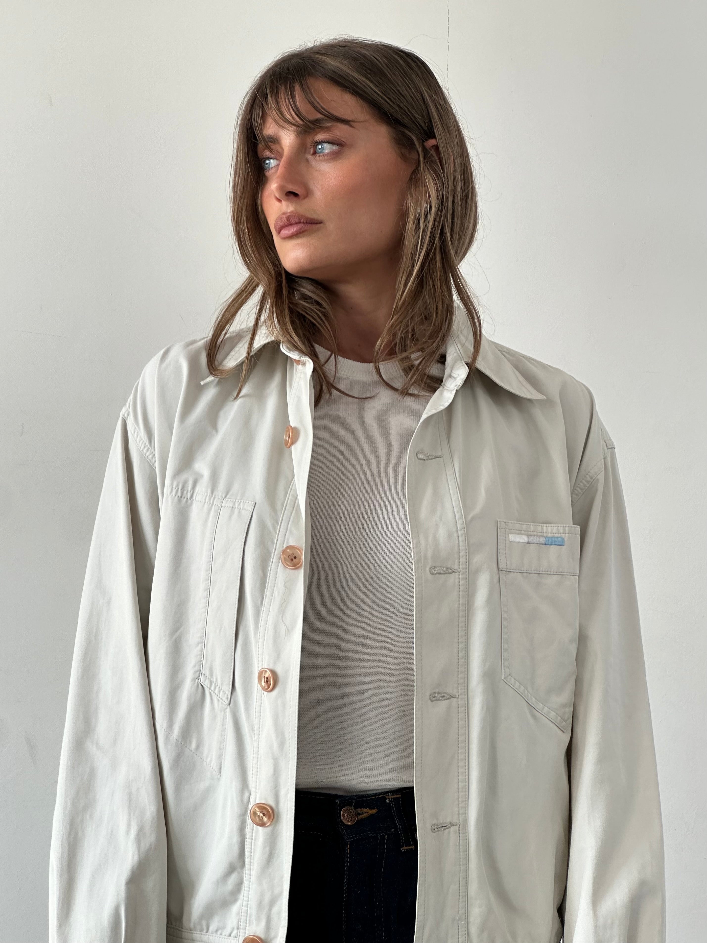 Iceberg button-up bomber jacket in M/L size, featuring a sleek design with front buttons and a modern silhouette.