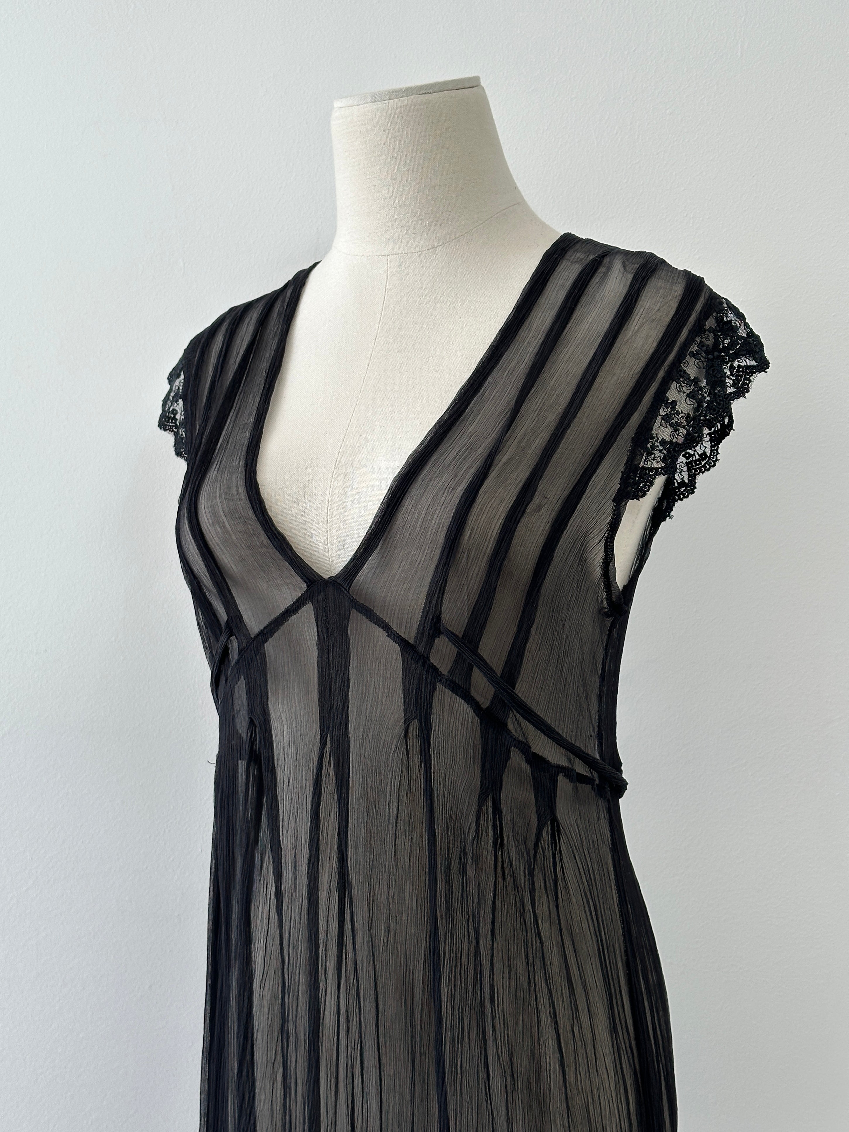 Vintage 2000s Sheer Crinkle Ruffle Midi Dress - M