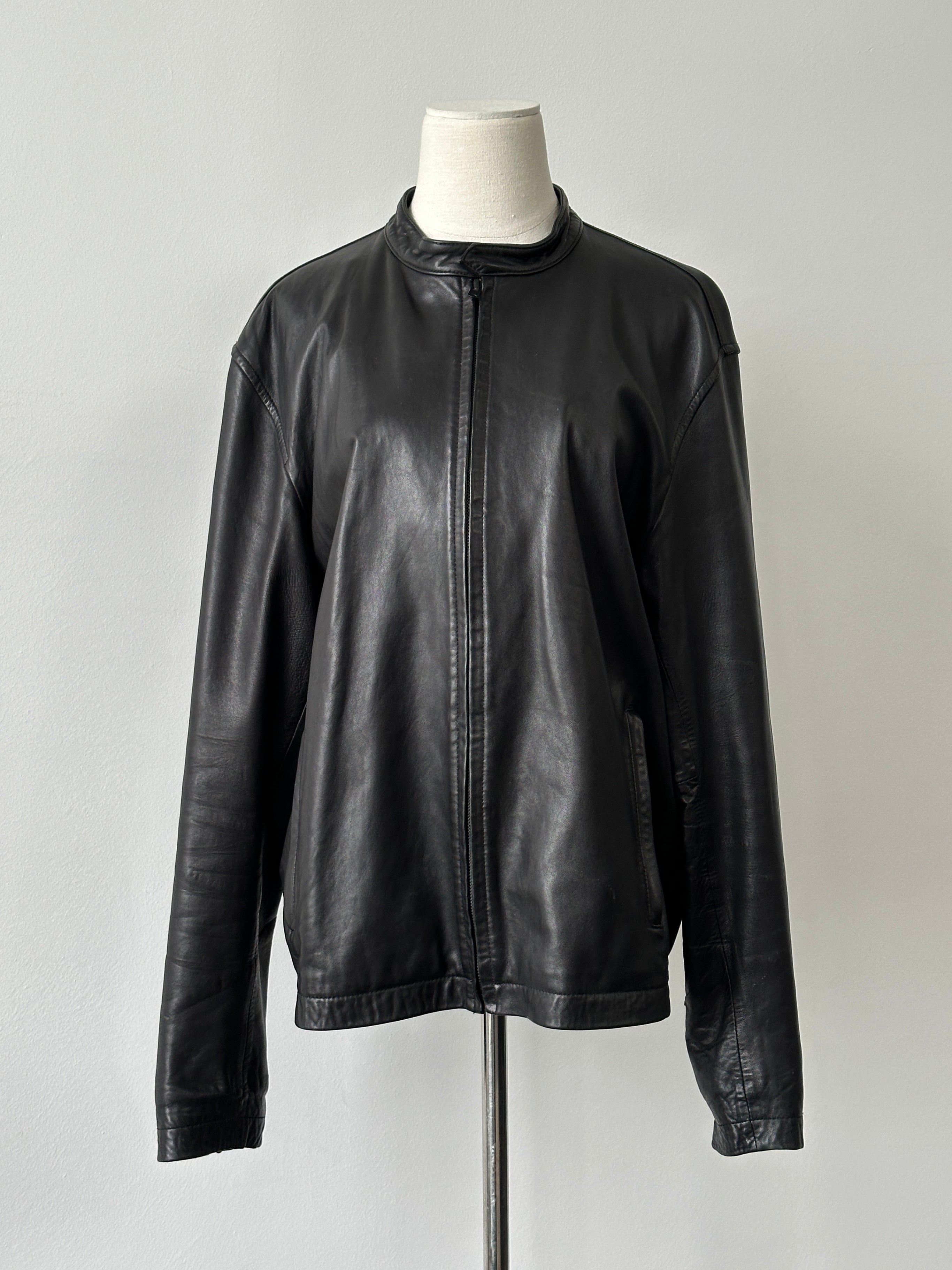 DKNY 1990s Minimal Smooth Leather Jacket - XL