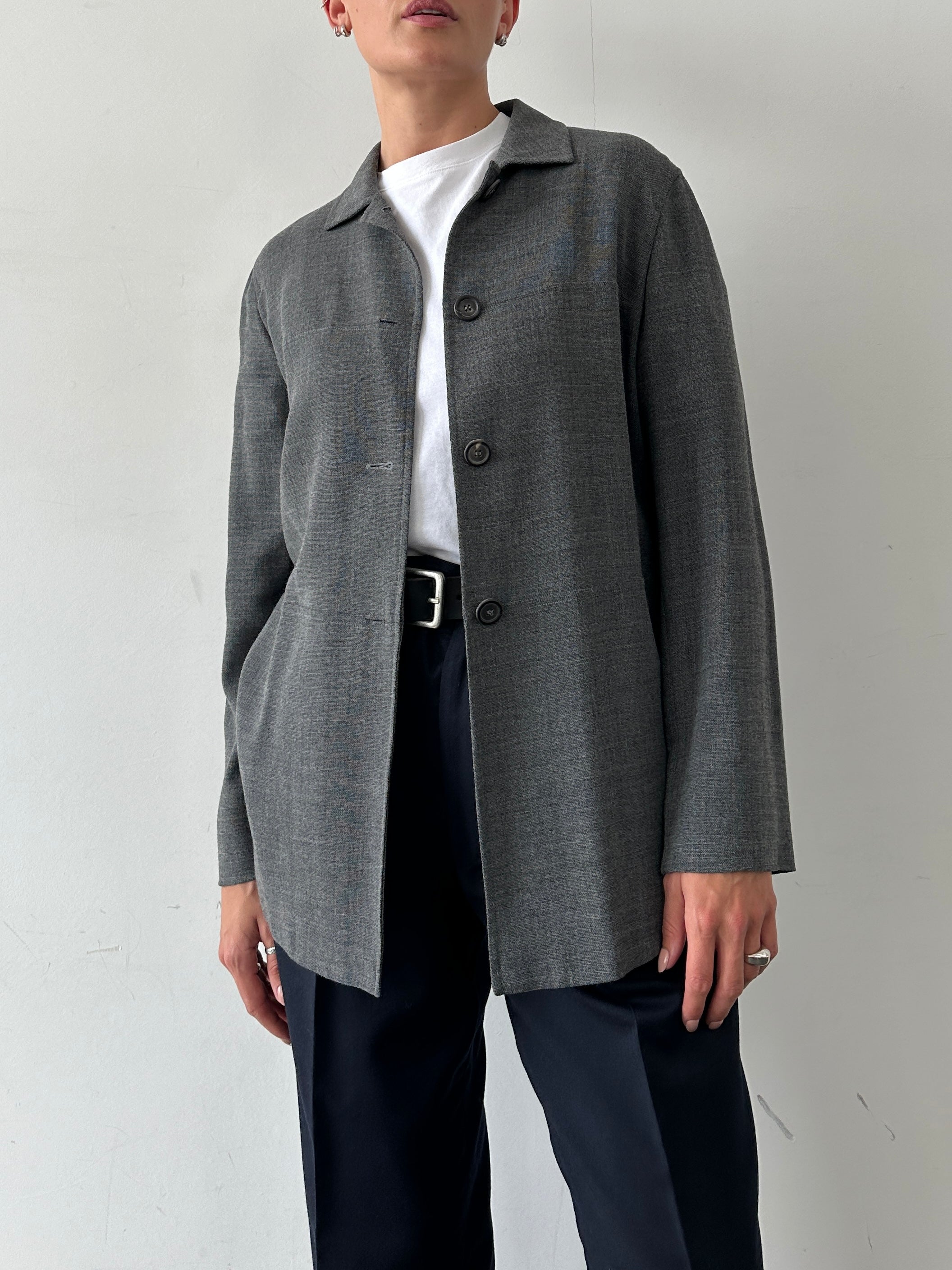 Marella Minimal Wool Lightweight Jacket in size L, shown in neutral color, with a tailored collar and sleek design.