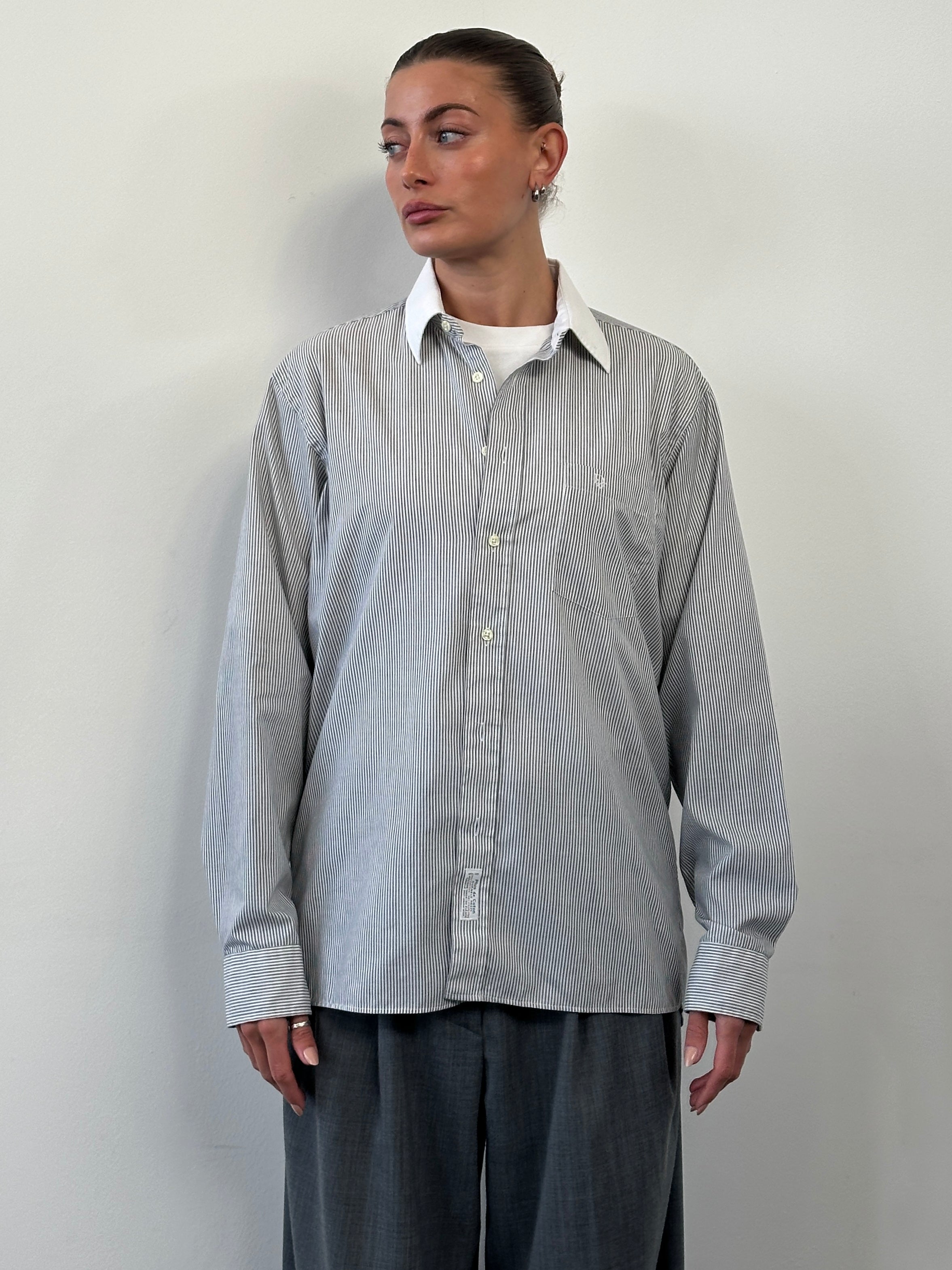 Christian Dior Chemise 1990s Cotton Stripe Logo Shirt - L - SYLK