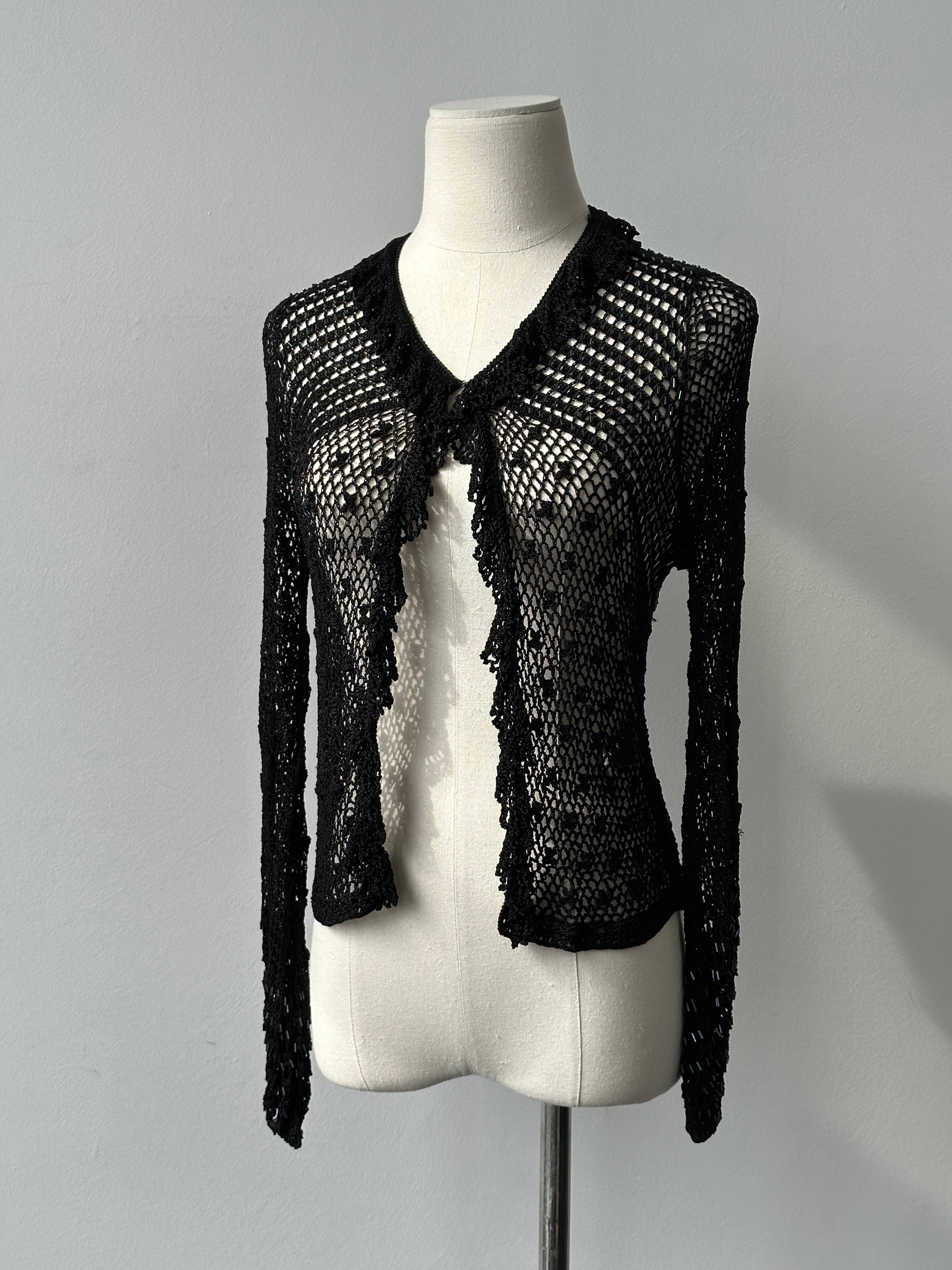 Vintage 2000s Open Knit Beaded Cardigan - XS-S