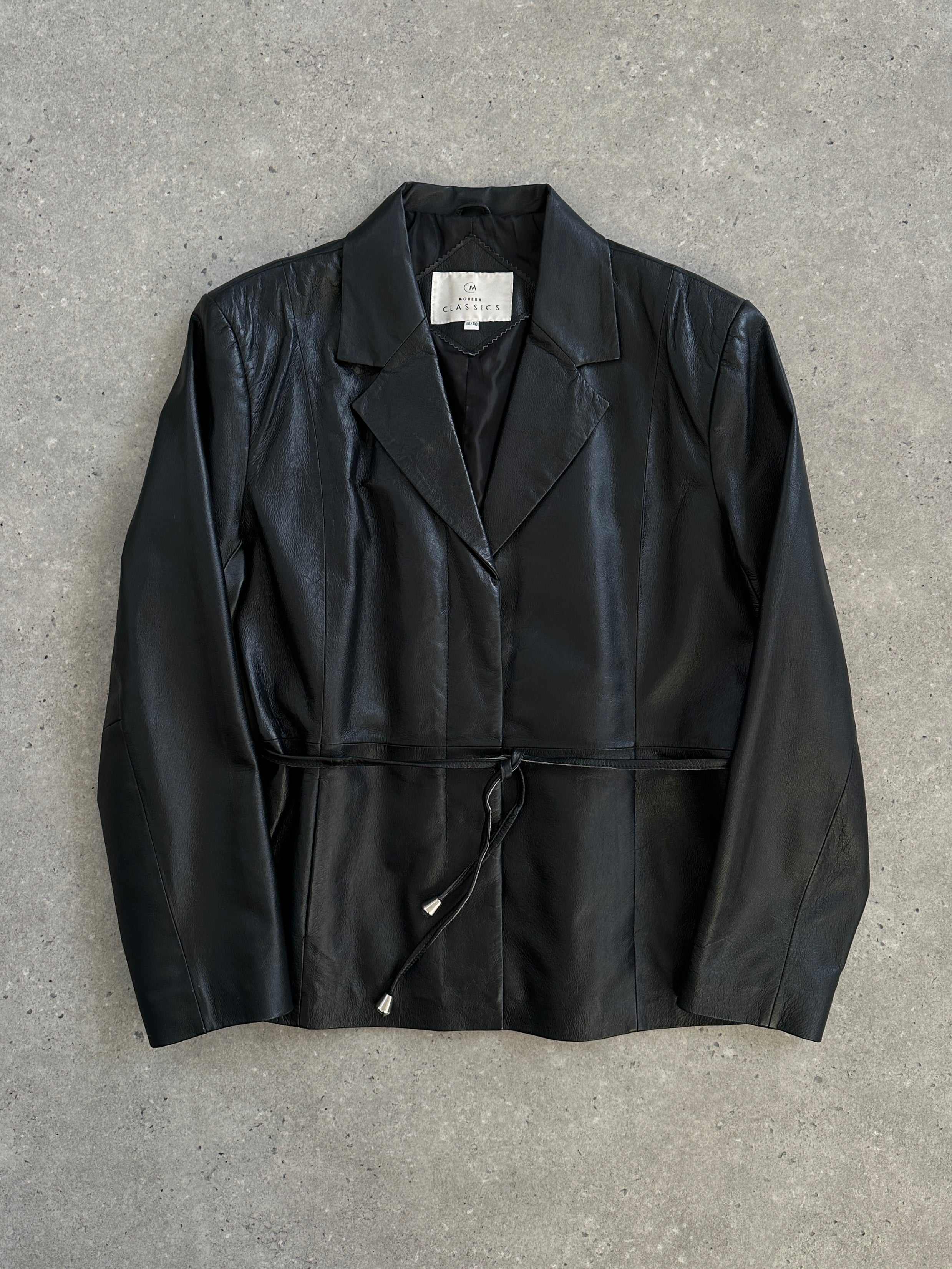Vintage French 2000s Rope Tie Belt Leather Jacket - M - SYLK