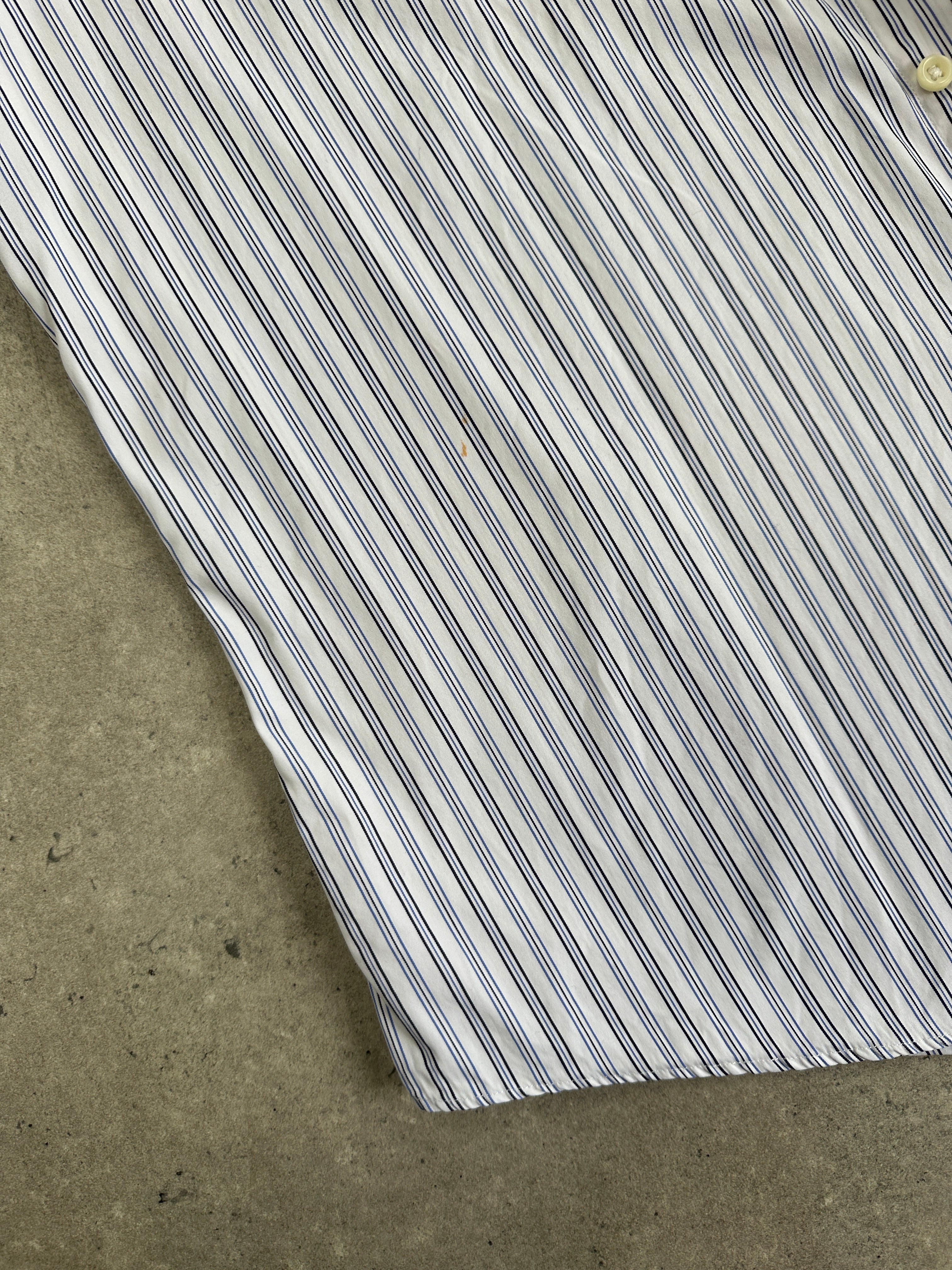 Ralph Lauren stripe pure cotton shirt in size large, showing a classic button-up design with multicolored horizontal stripes.