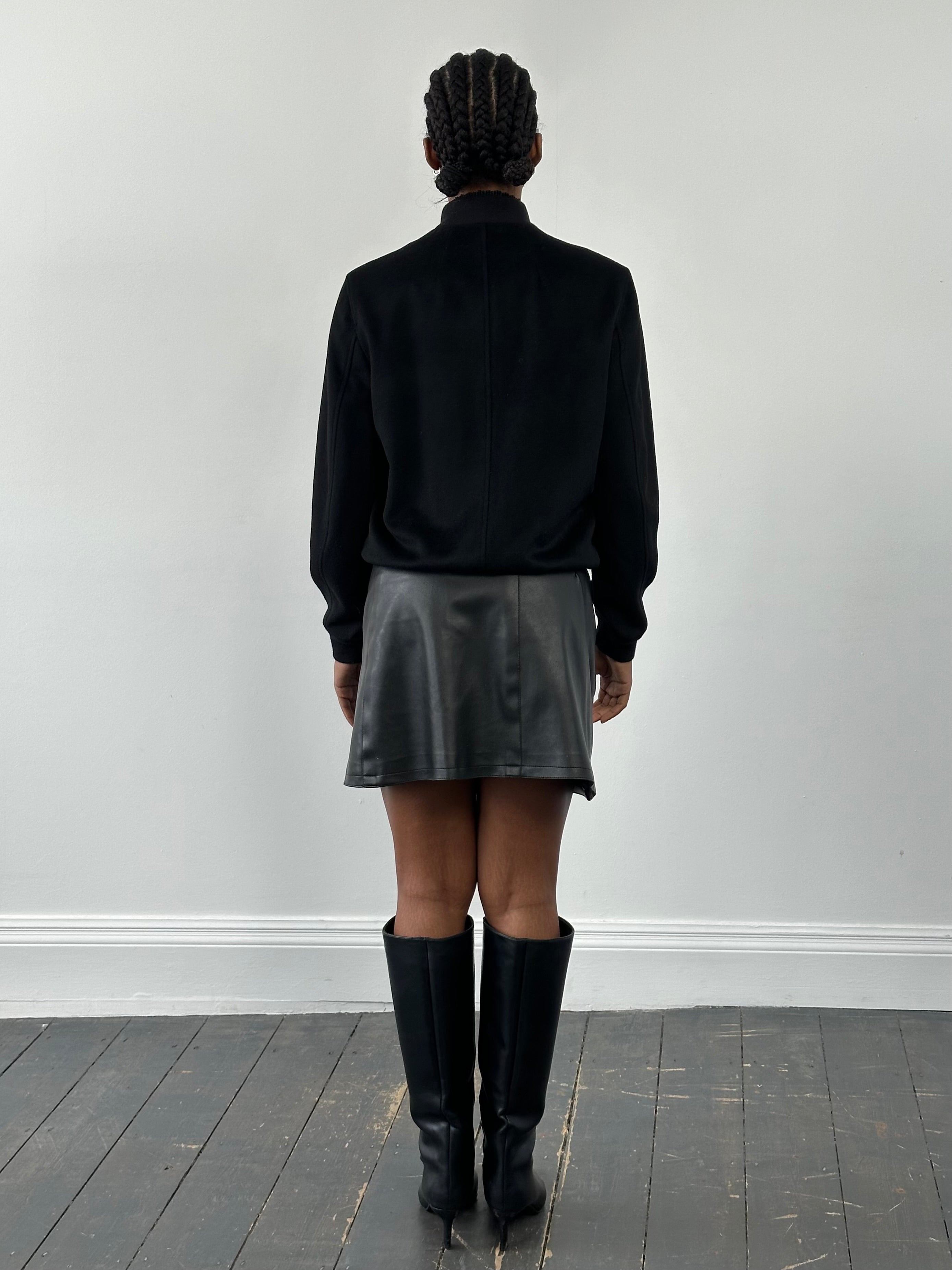 Jaeger minimal pure wool bomber jacket in size small, featuring a sleek design and classic bomber silhouette.