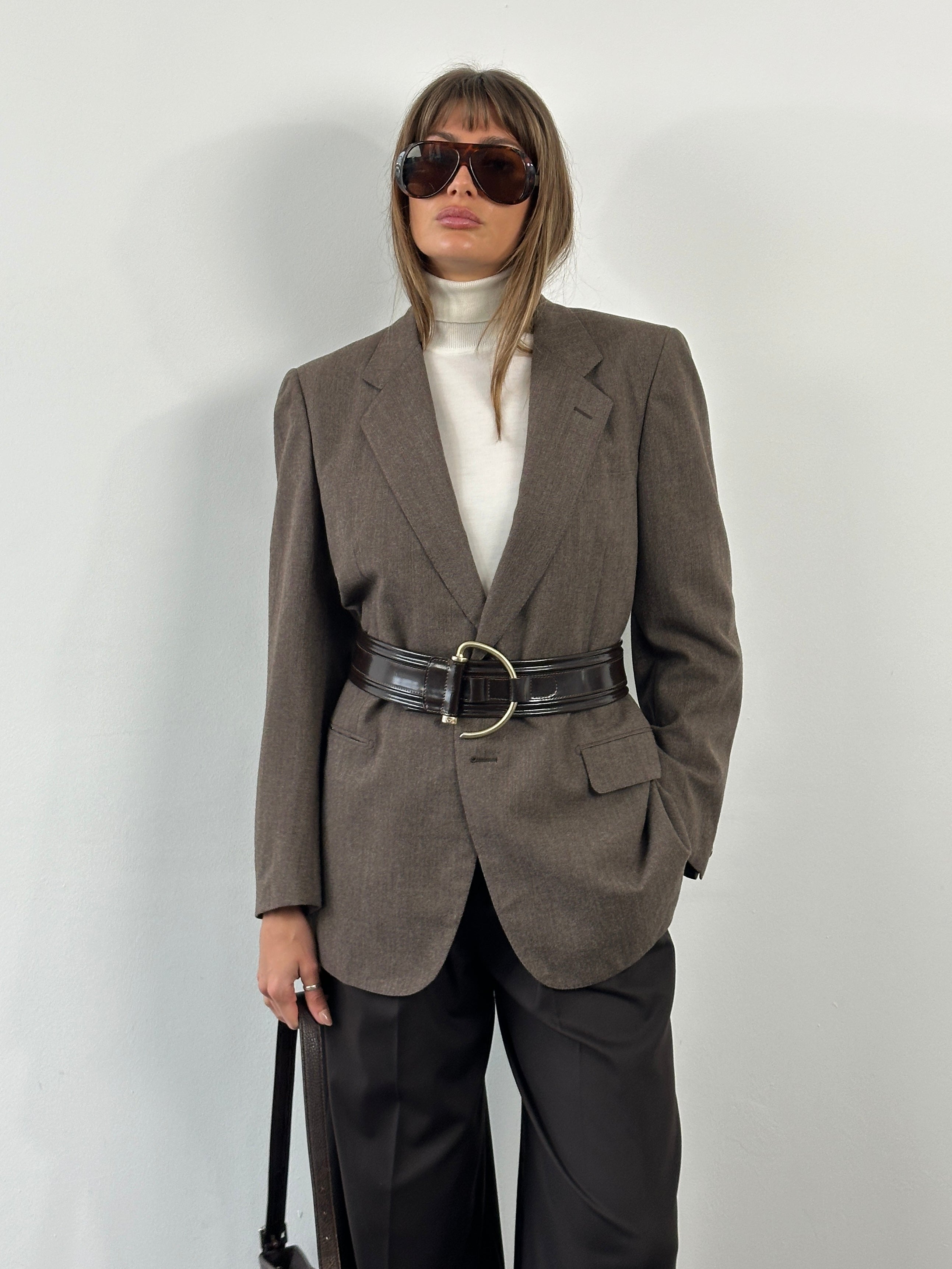Burberry 1990s pure wool single-breasted blazer in size 42R/L, classic tailored design with checked pattern details visible.
