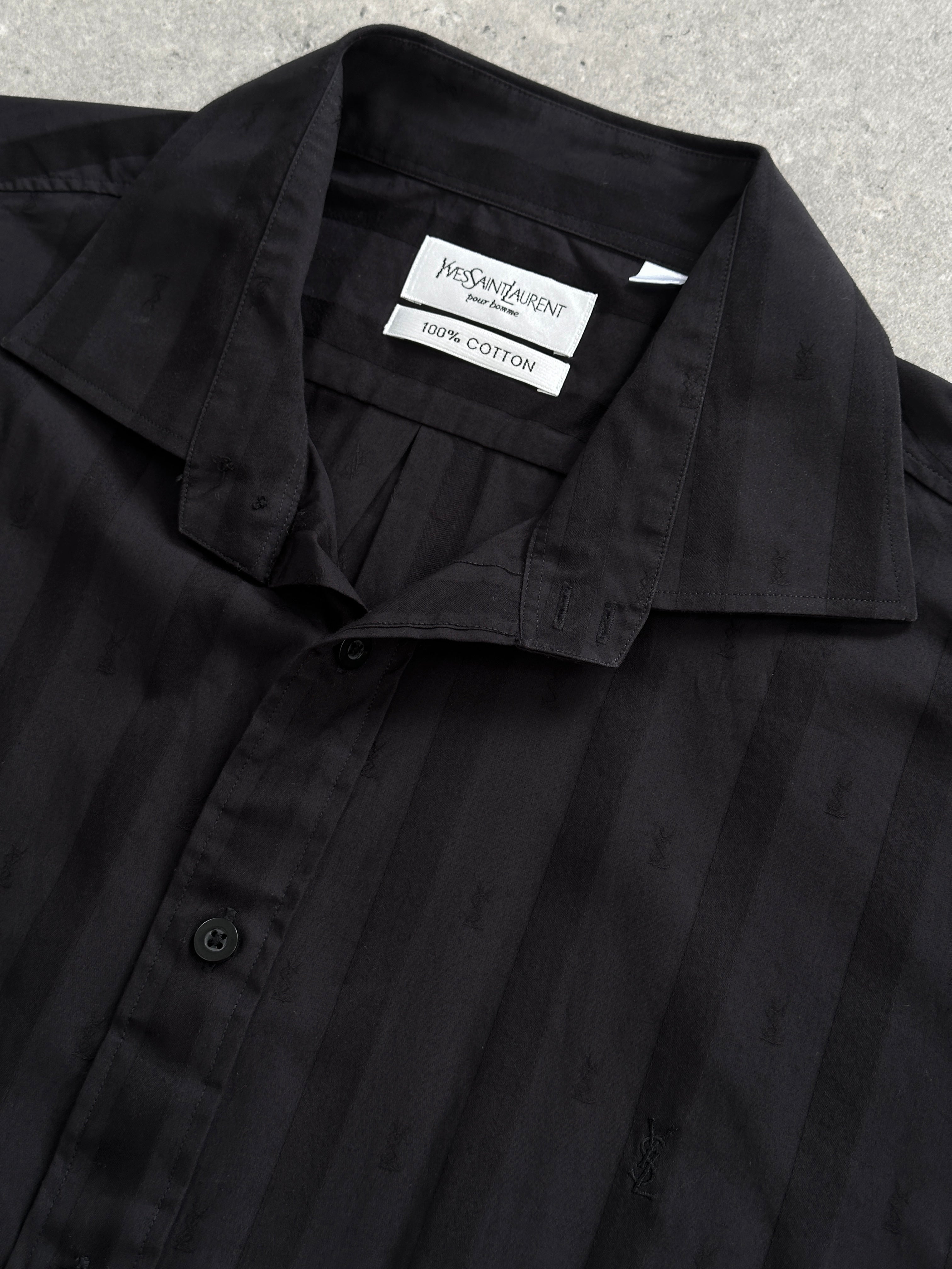 Yves Saint Laurent Pour Homme pure cotton shirt in XL with monogram logo, featuring a classic button-up design and long sleeves.