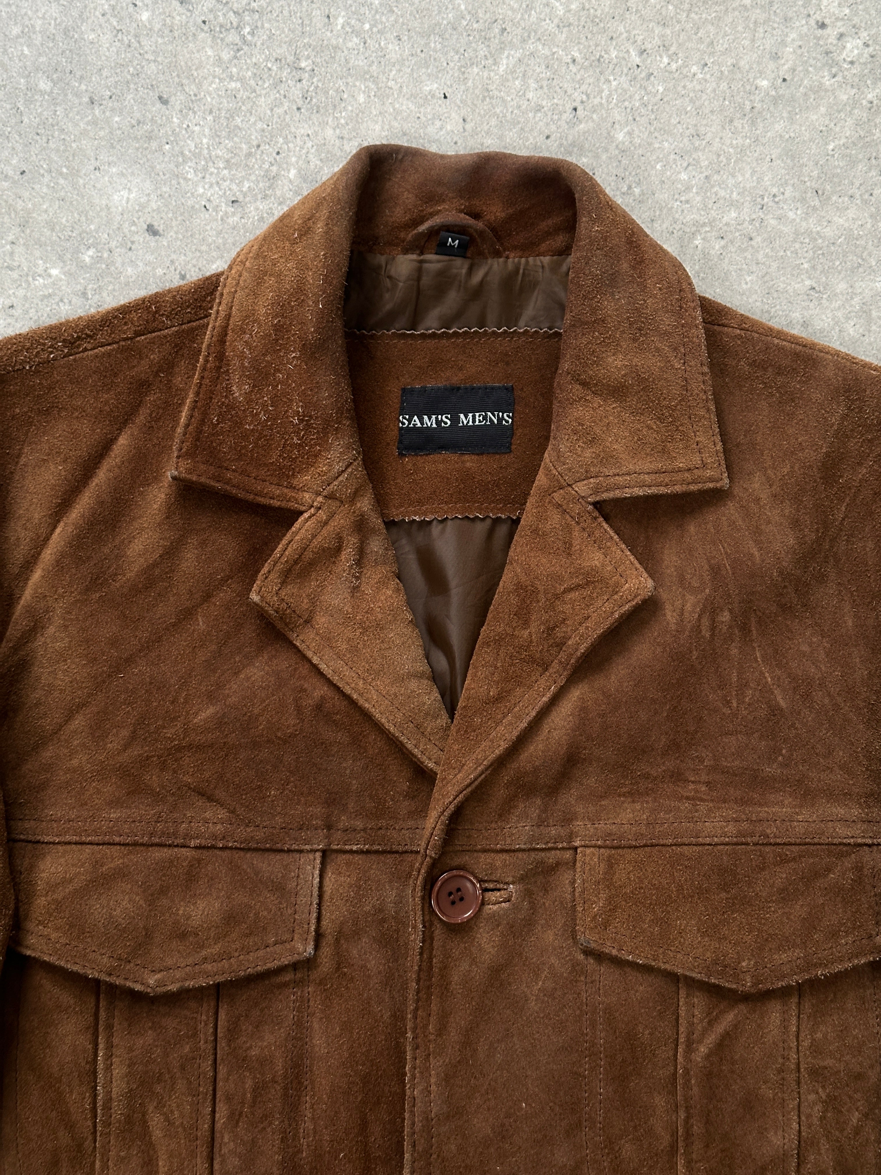 Vintage 1990s suede leather jacket, size large, showcasing classic style with soft textured suede and tailored fit.