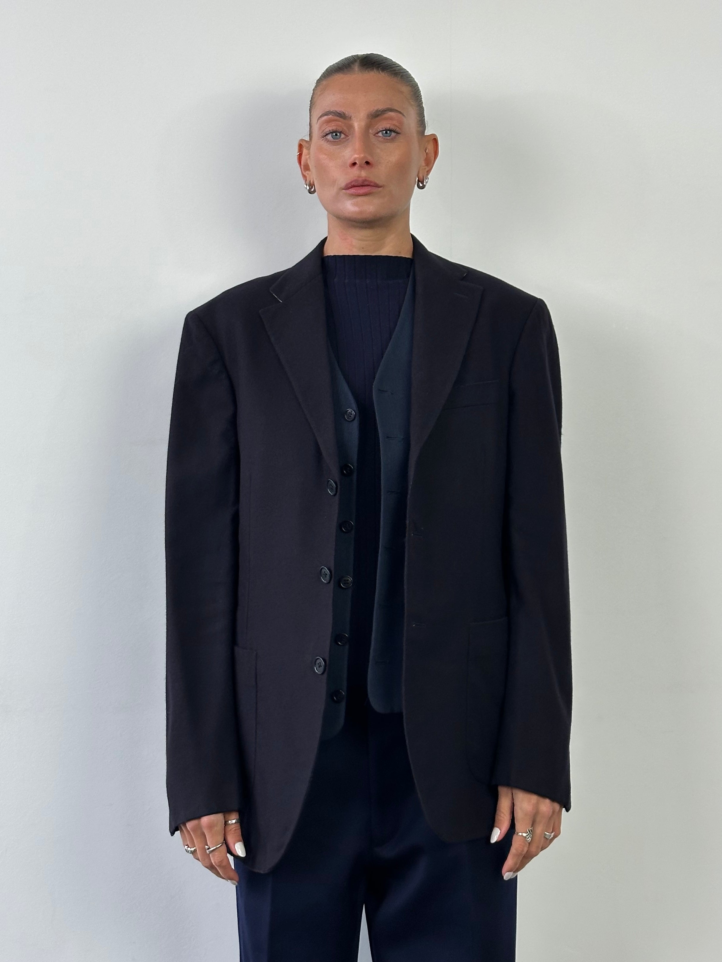 Burberry London high neck Nova Check wool blazer in size 38R/M, featuring classic check pattern and tailored fit.