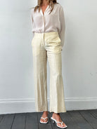 Max Mara Linen Silk Mid-Low Waist Straight Leg Crinkle Trousers - W30 - SYLK