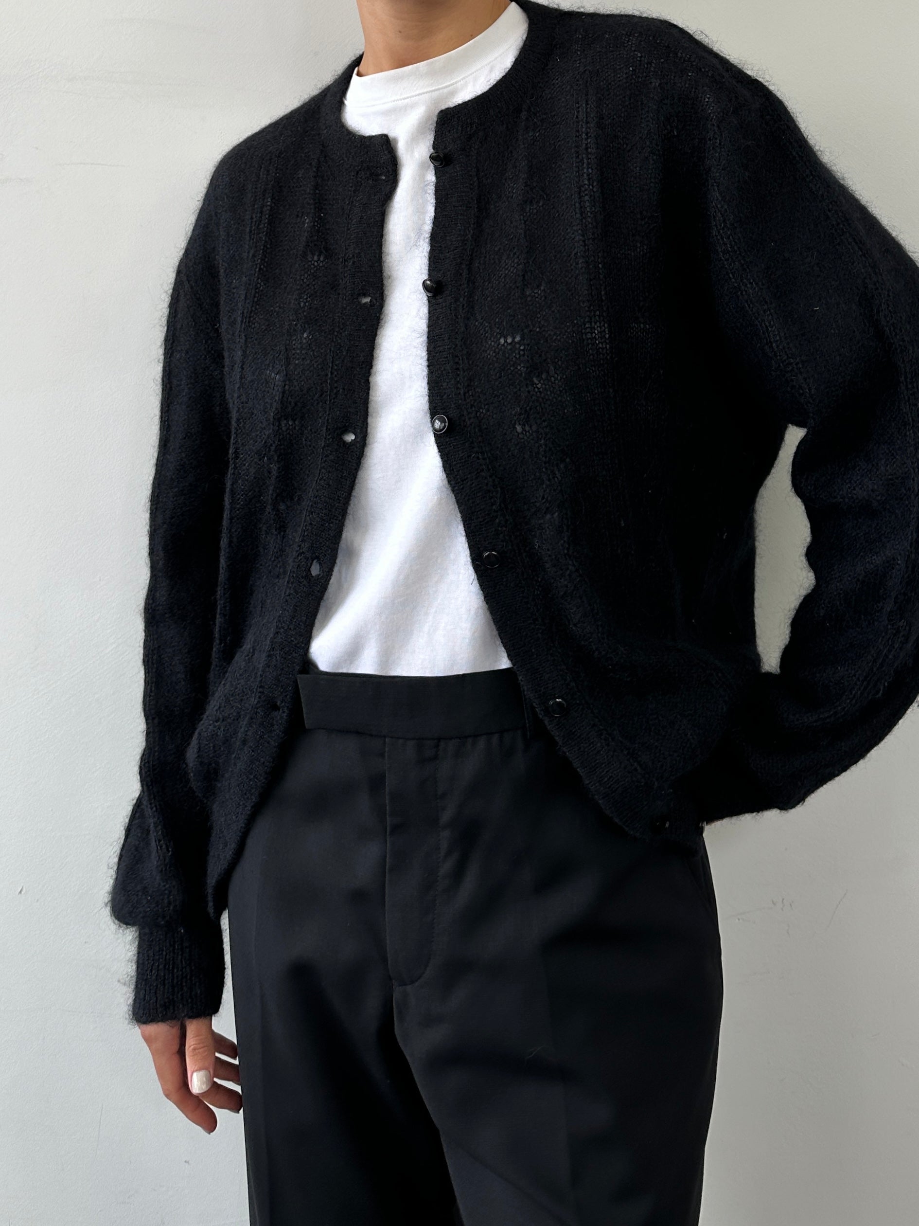 Vintage Italian vintage mohair wool cardigan in size M/L, featuring a cozy knit design and classic style.