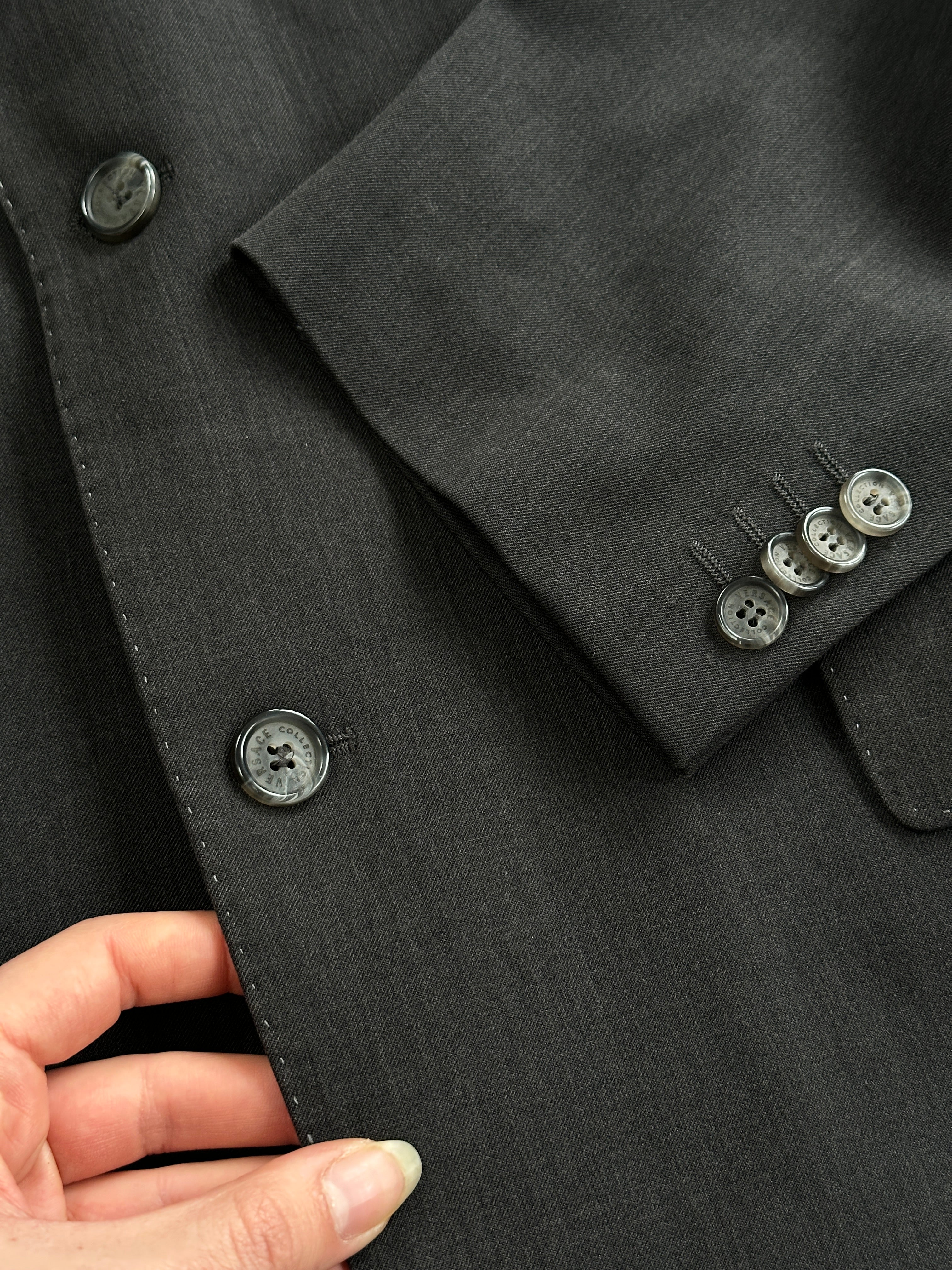 Versace Collection 2000s wool single-breasted blazer in size 42R/XL, stylish tailored design with classic lapel and button closure.