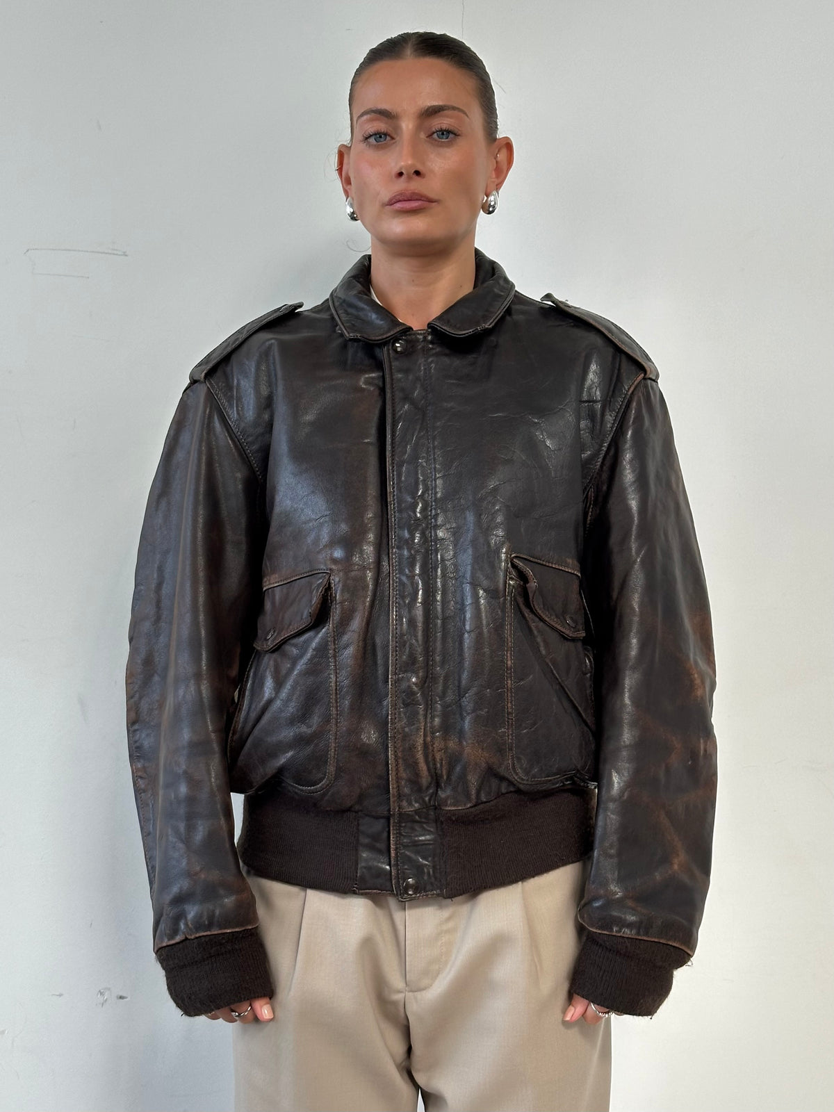 Schott NYC Distressed Leather Bomber Jacket - L/XL | SYLK