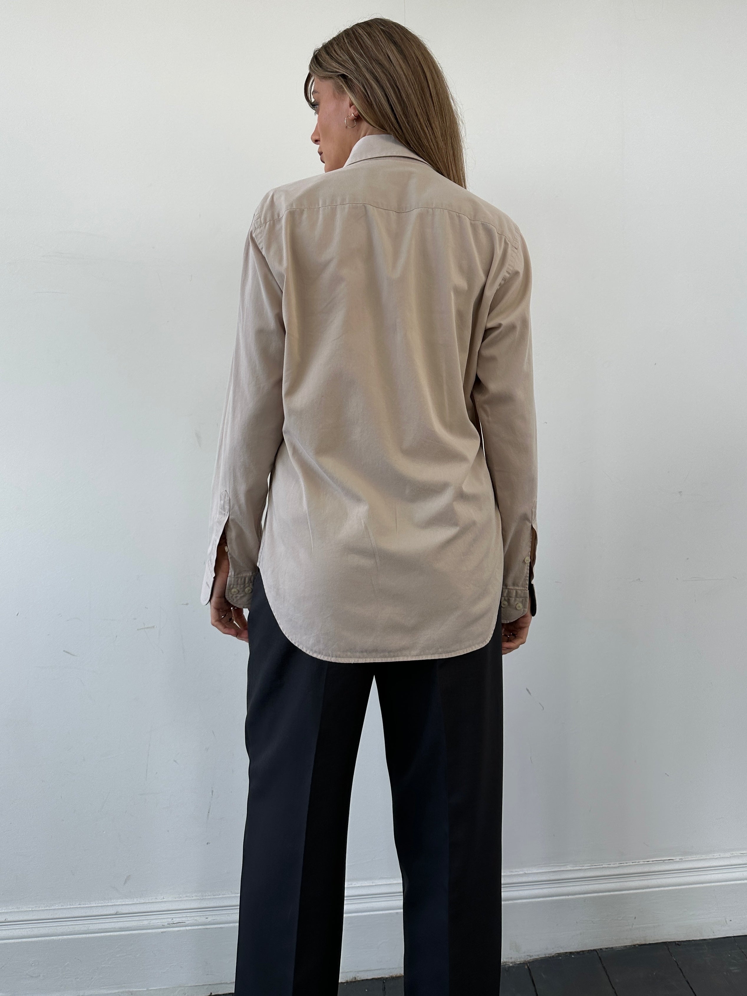 Burberry London pure cotton logo shirt in size M, white with subtle branding, displayed flat on a white background.