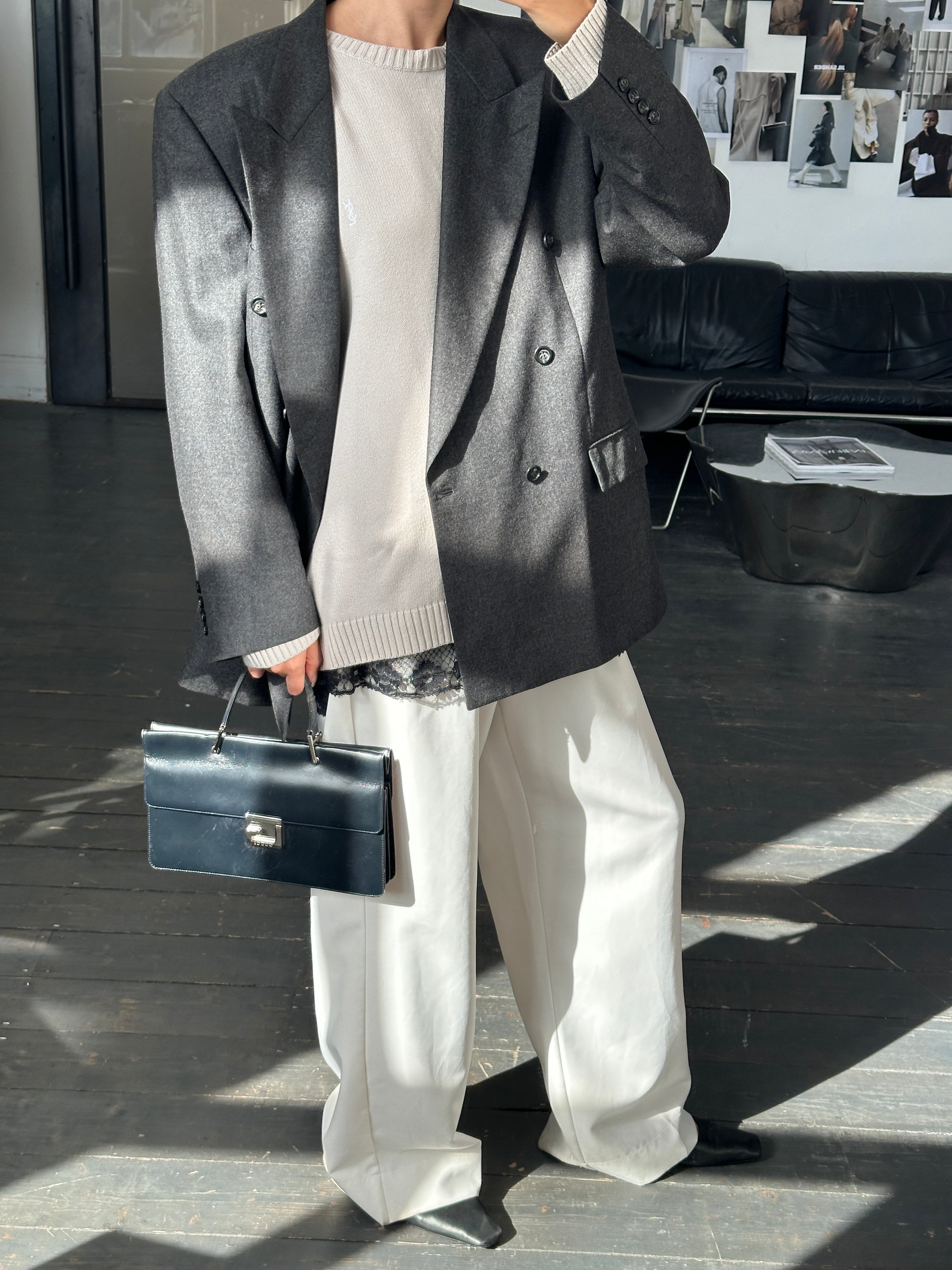 Daniel Hechter x Loro Piana 1990s brushed wool double-breasted blazer in size 42R/XL, featuring classic tailored design.