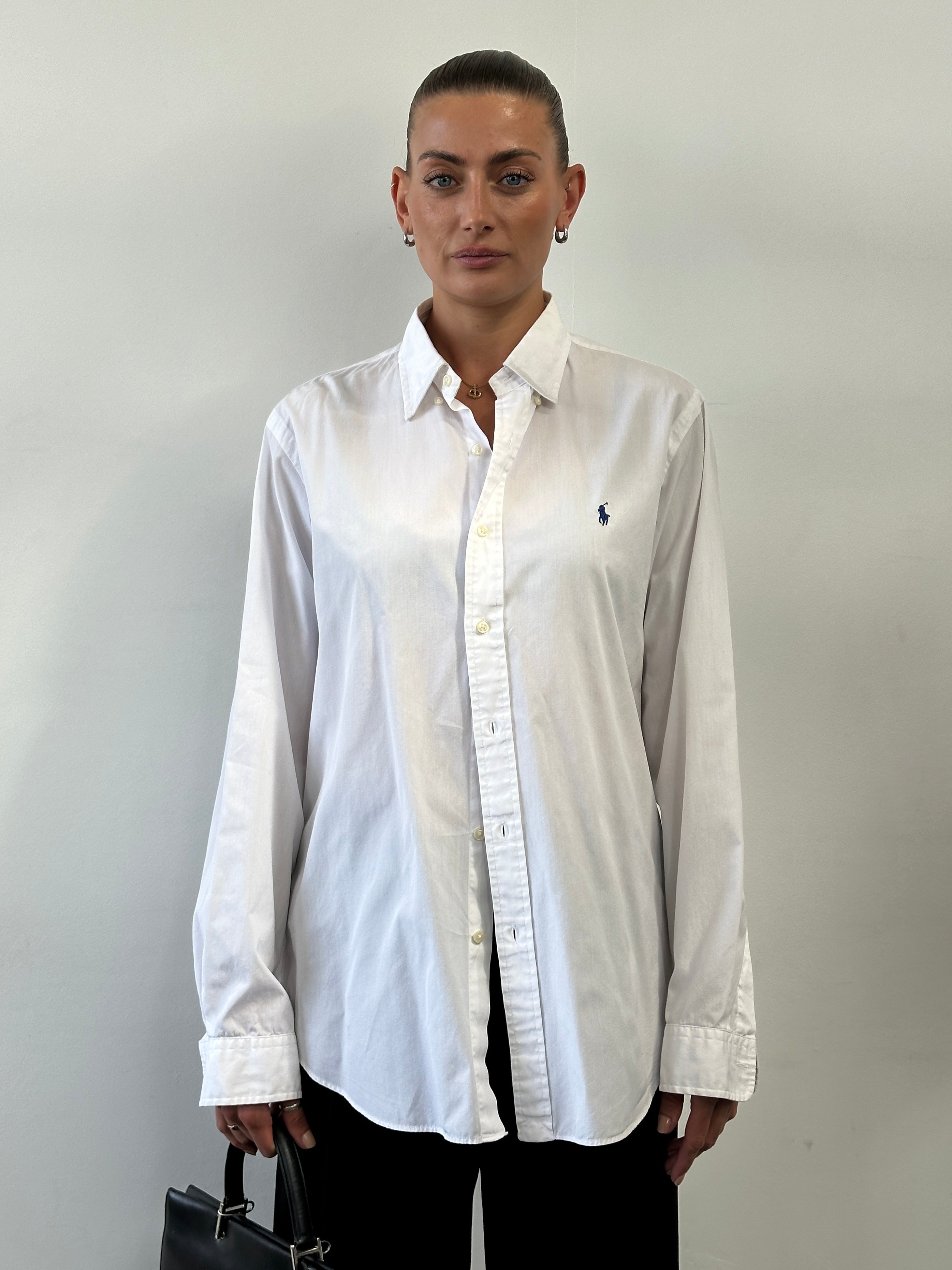 Ralph Lauren cotton logo shirt in size large, featuring classic design with the iconic Ralph Lauren polo logo on the chest.