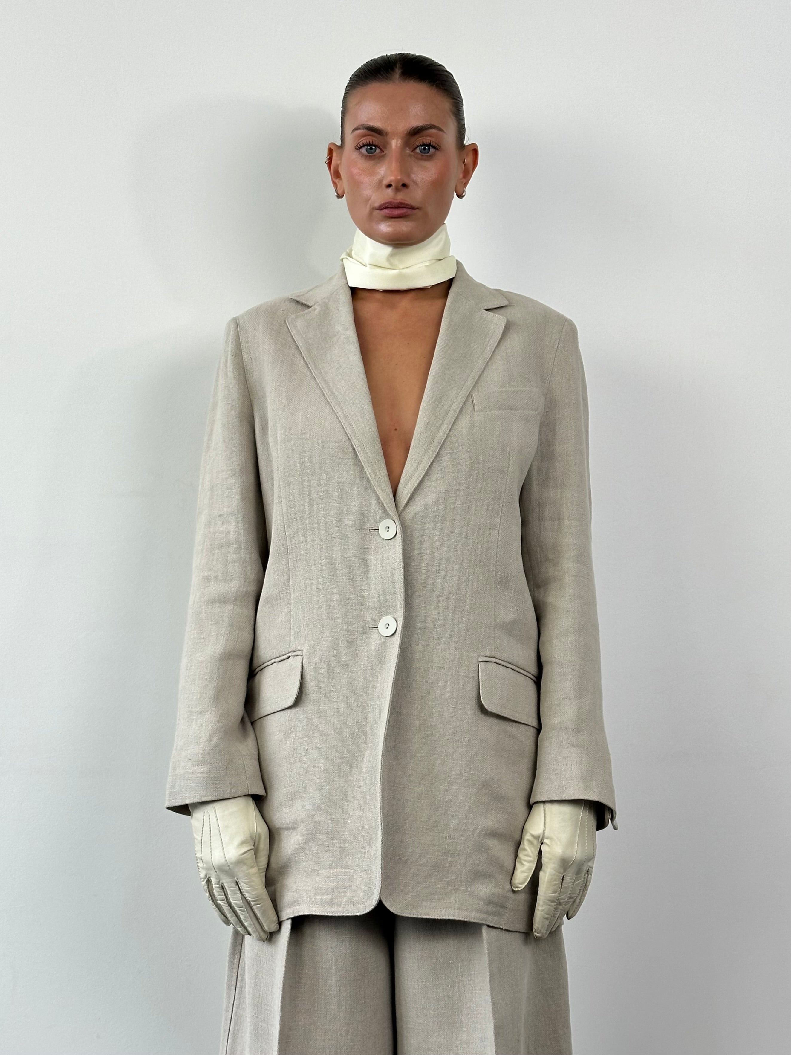 Max Mara Runway Pure Linen Wide Leg Suit - L/UK12 - SYLK